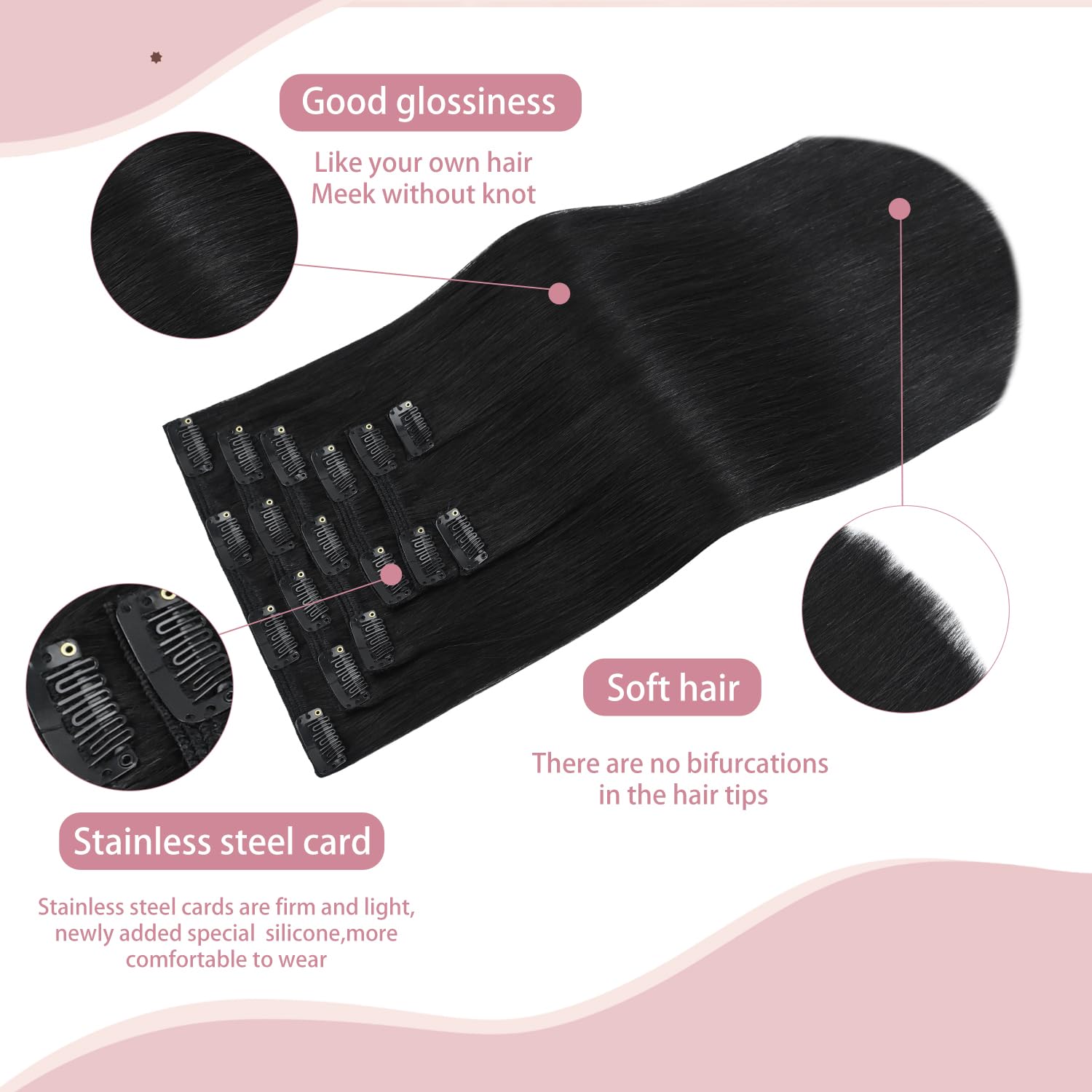 HUAYI 16 Inch Clip in Human Hair Extensions - 7pcs 120g Real Remy Hair, Soft & Tangle-Free for Natural Black Hair | Perfect for Daily Styling, Parties & Special Occasions