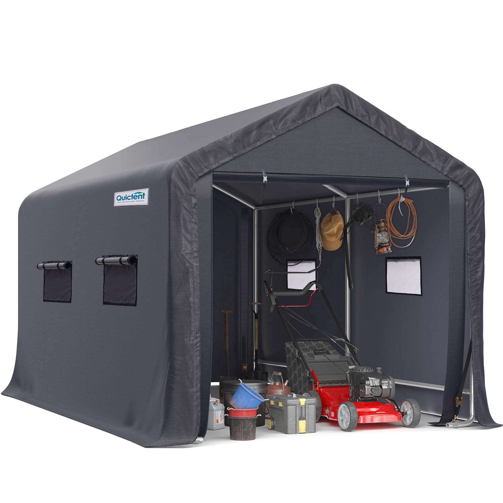 Heavy Duty 7'x12' Portable Carport Garage Shelter with Roll-Up Ventilated Windows - Dark Gray Outdoor Storage for Motorcycles, Lawn Mowers, Bikes & Patio Furniture - Perfect for Backyard, Driveway & RV Storage