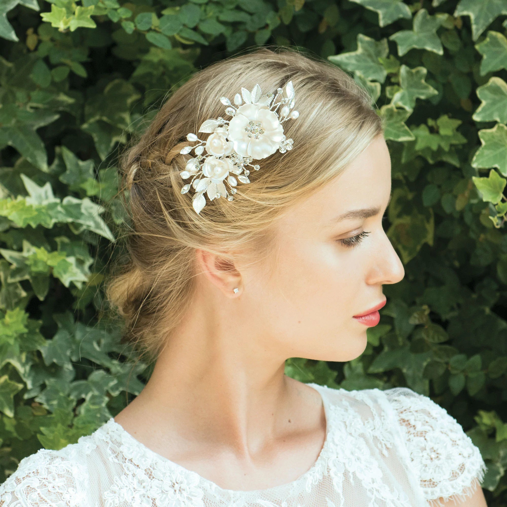 Elegant Floral Wedding Hair Clip with Austrian Crystals & Freshwater Pearls - Winter Rose Design for Brides, Bridesmaids & Special Occasions | Perfect for Weddings, Prom & Formal Events
