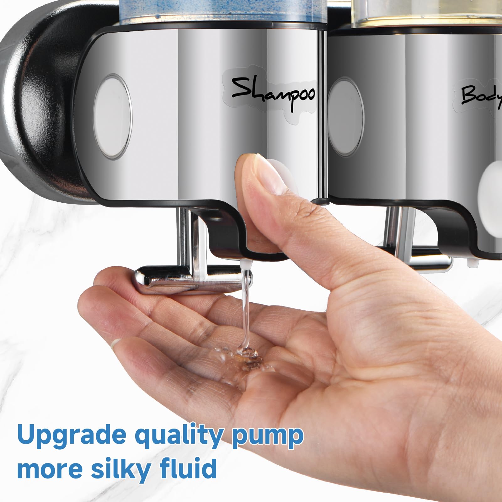 3-Chamber No Drill Wall Mounted Shower Dispenser - 500ml Large Capacity Refillable Soap & Shampoo Dispenser for Bathroom (Clear Design) - Perfect for Organized Showers, Gym Locker Rooms & Spa Facilities
