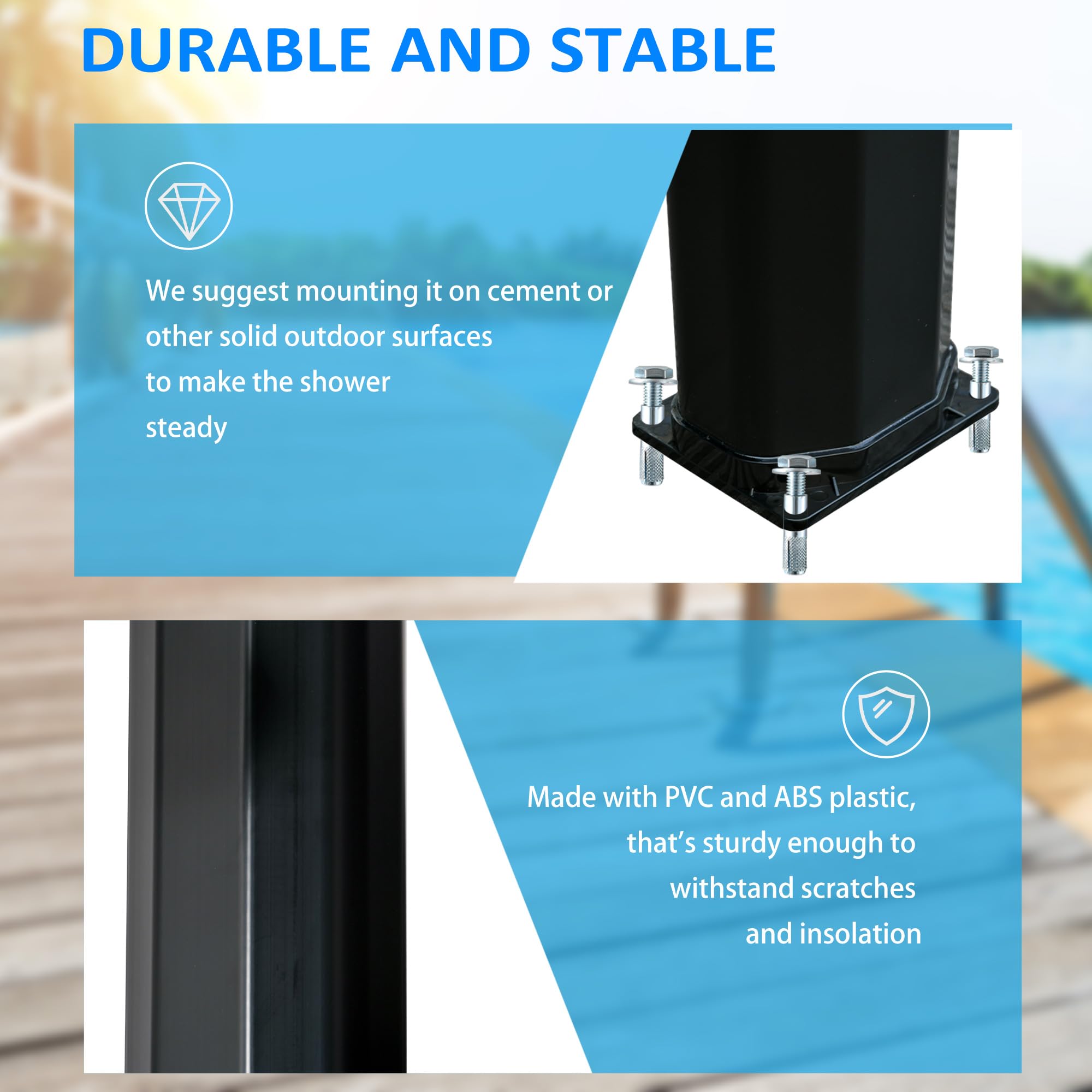 Outsunny 7ft Outdoor Solar Shower with 360° Rotating Head & Foot Faucet - Adjustable Temperature & Pressure, 9.2 Gallon Capacity - Perfect for Backyard, Pool, Camping & Beach Use