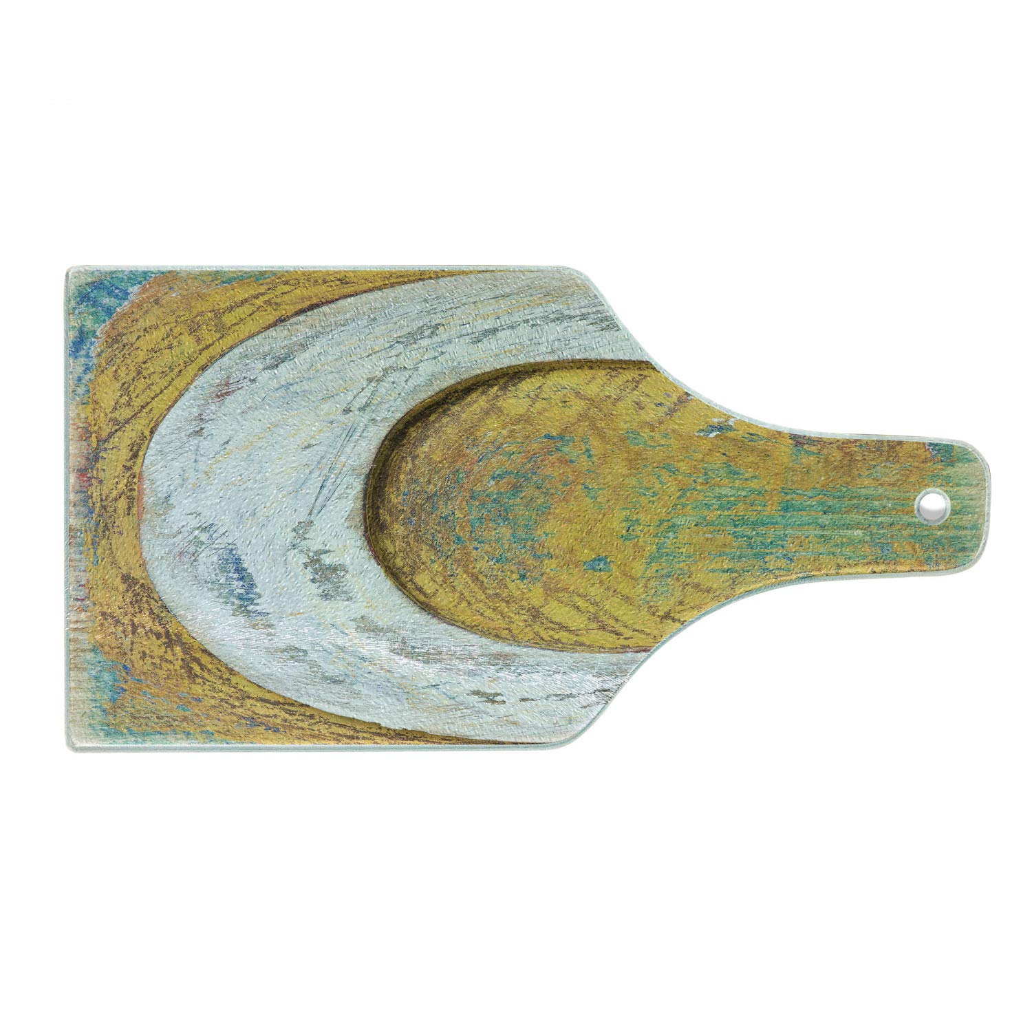 Ambesonne Vintage Letter C Cutting Board - Grunge Alphabet Timber Print Tempered Glass Serving Board for Cheese, Charcuterie & Wine - Wine Bottle Shape in Marigold White Green - Perfect for Kitchen Decor & Entertaining