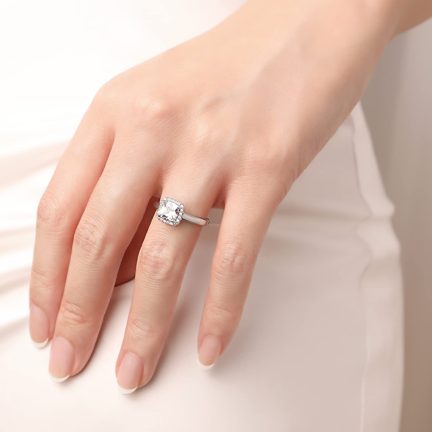 1.5 CT Halo Cushion Cut Cubic Zirconia Engagement Ring for Women - 925 Sterling Silver Wedding Band, Promise Ring, Size 3-10 (Silver) - Perfect for Proposals, Anniversaries & Special Occasions