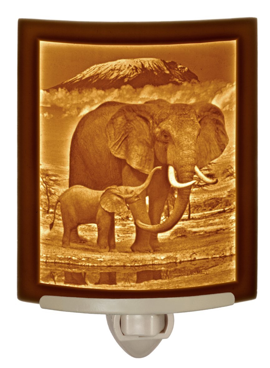 Elephant and Calf Porcelain Lithophane Night Light - Handcrafted 3D Curved Nursery Lamp, Wall Plug-in Decor for Baby Room, Bedroom & Hallway | Perfect for Night Feeding, Kids' Nightlight & Home Ambience