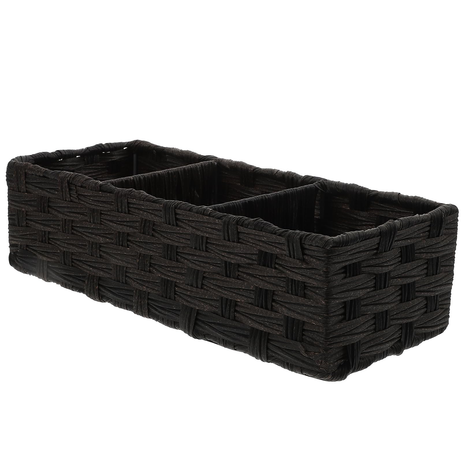 DOITOOL 3-Compartment Woven Storage Basket - Wicker Organizer for Bathroom, Kitchen, Closet & Shelves | Space-Saving Toilet Tank & Countertop Organizer for Home Decor & Storage Solutions