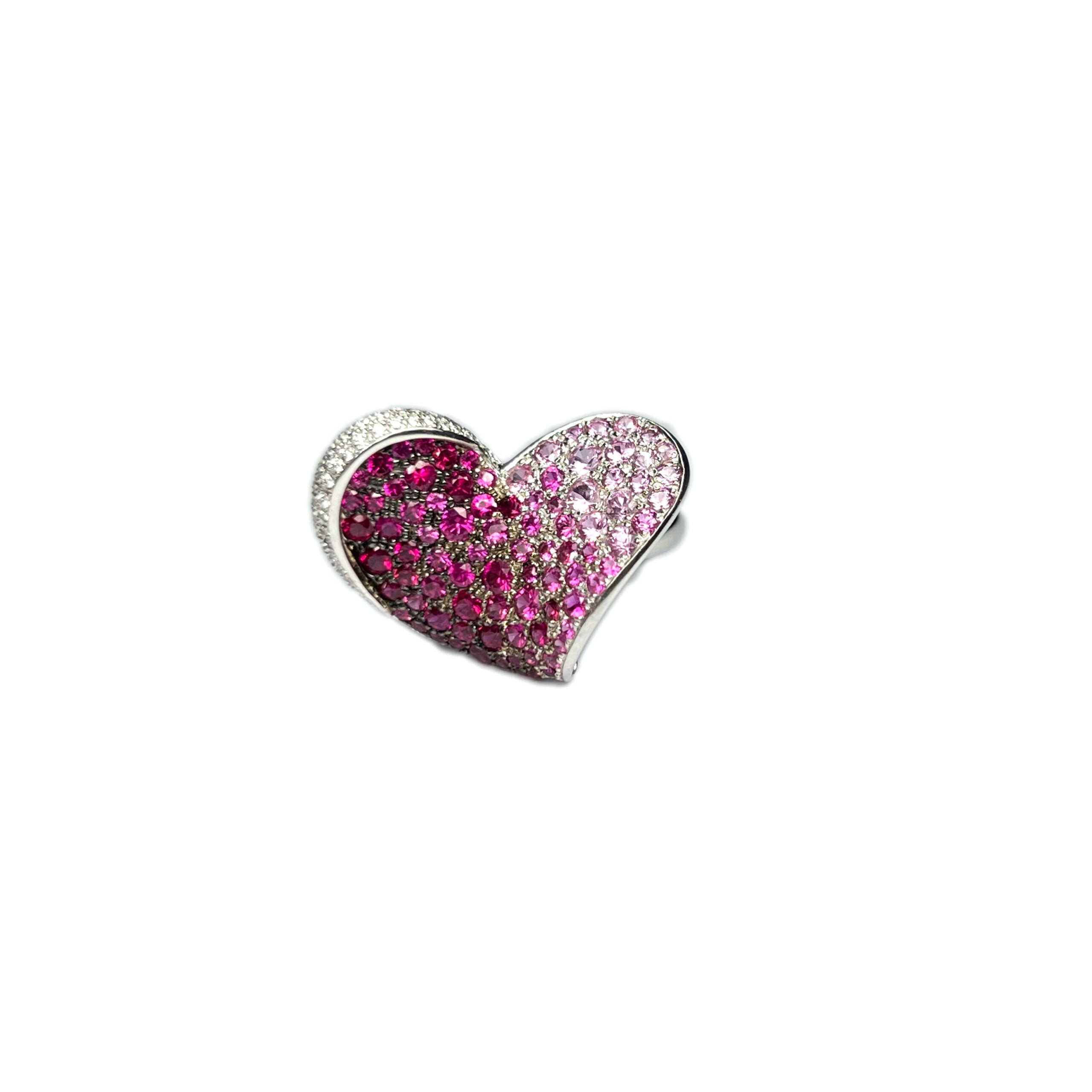 Chopard 18K White Gold Pink Sapphire Ruby Diamond Heart Ring for Women - Elegant Jewelry Gift for Anniversary, Valentine's Day & Special Occasions