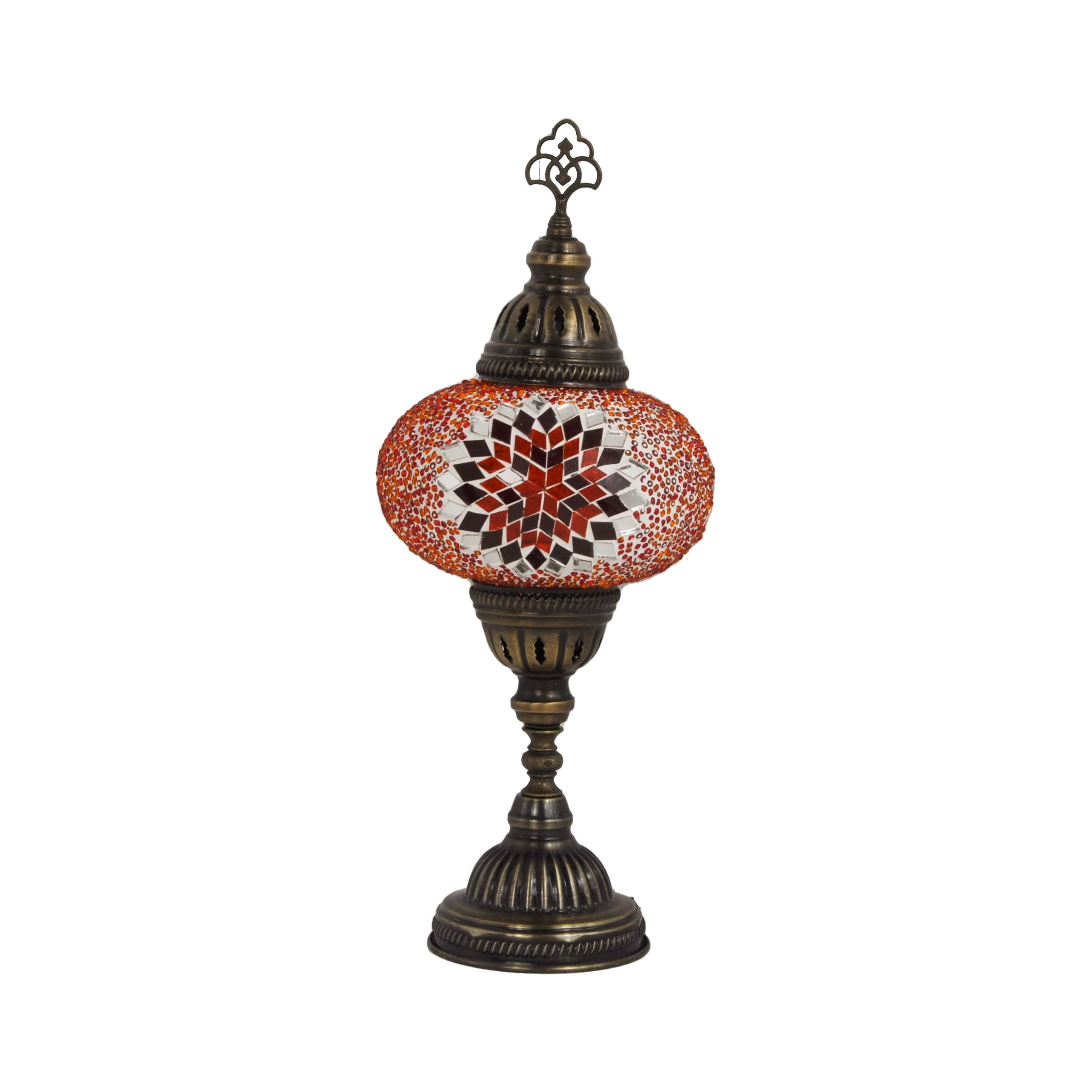 10 Styles Mosland Handmade Turkish Mosaic Table Lamp - Bronze Base Moroccan Tiffany Night Light with LED Bulb for Bedroom & Living Room Decor (Red)