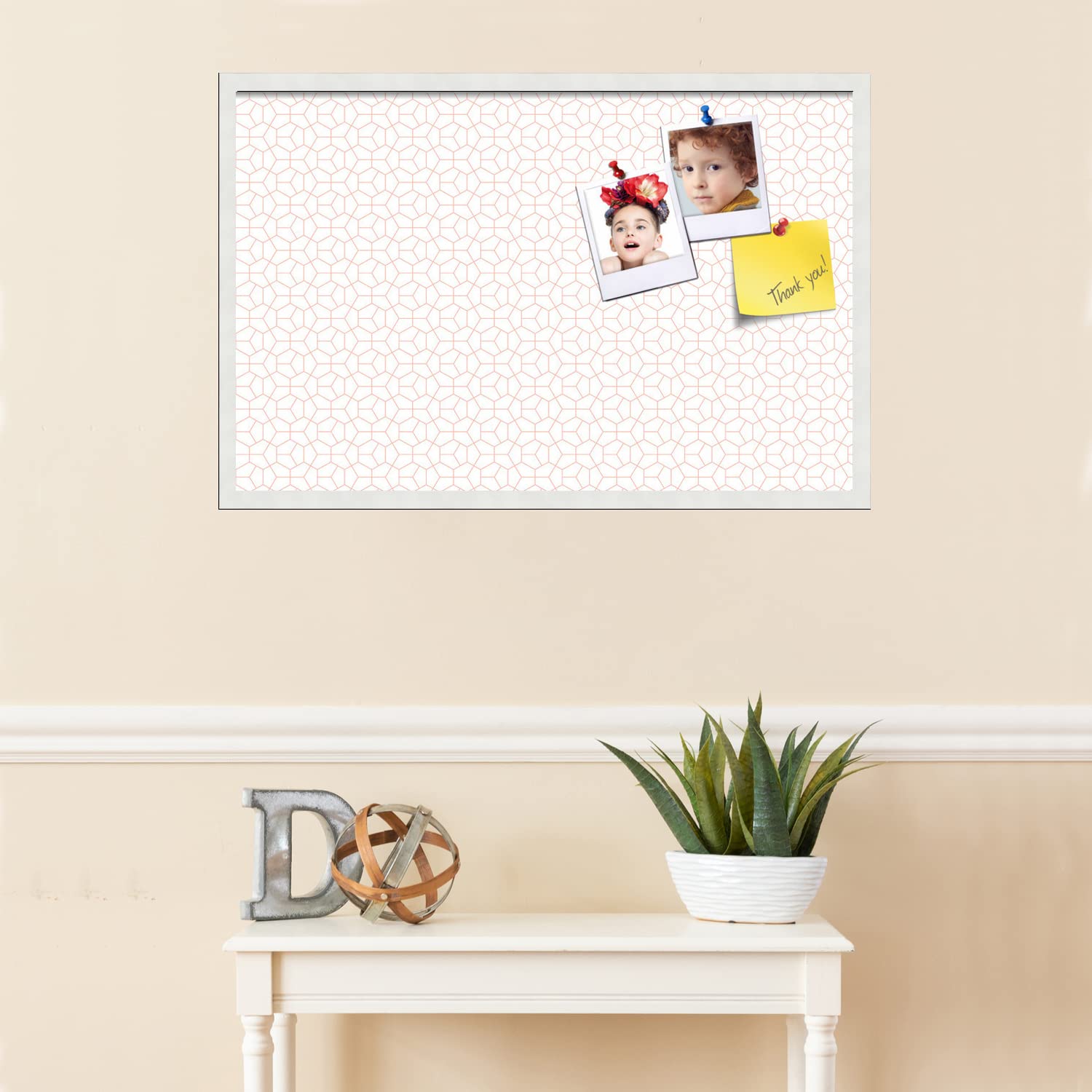 PinPix 34x22 Inch Cork Bulletin Board with Hex Grapefruit Design & White Frame - Stylish Wall Organizer for Home Office Decor, School Classroom, Dorm Room & Workspace (PinPix-1636)