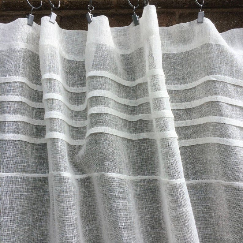 Croft Ivory Sheer Linen Cafe Curtains - Light Filtering Window Treatment for Kitchen, Dining Room & Breakfast Nook - Elegant Semi-Sheer Linen Fabric Panels with Rod Pocket (Set of 2)