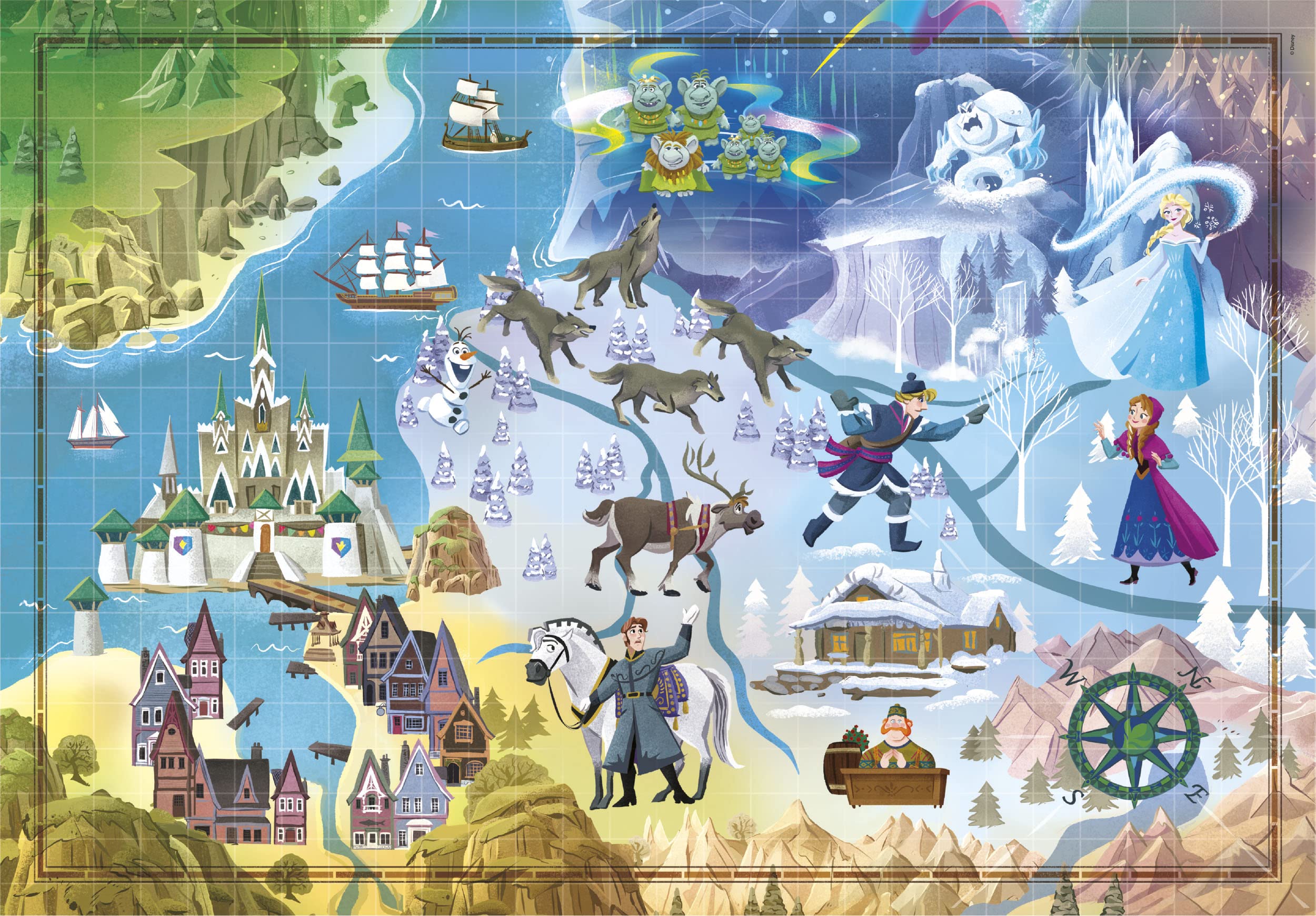 Clementoni 39784 Disney Frozen Maps 1000-Piece Jigsaw Puzzle for Adults - Made in Italy - Perfect for Home Decor, Gifts & Relaxation