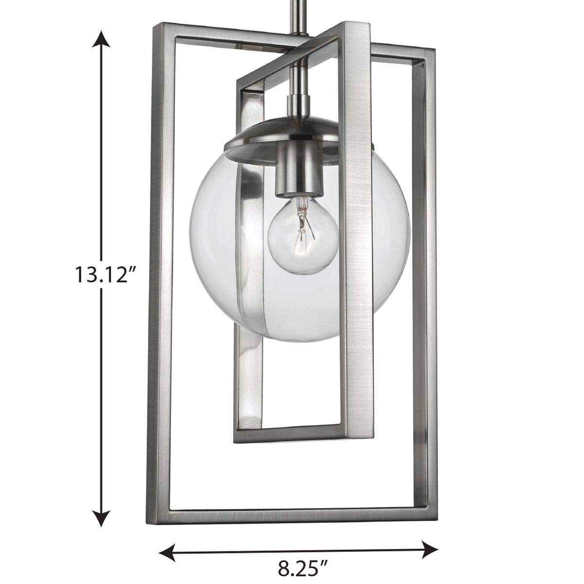 Atwell Collection 1-Light Clear Glass Modern Pendant Light Fixture with Brushed Nickel Finish - Perfect for Kitchen Island, Dining Room, and Entryway Lighting