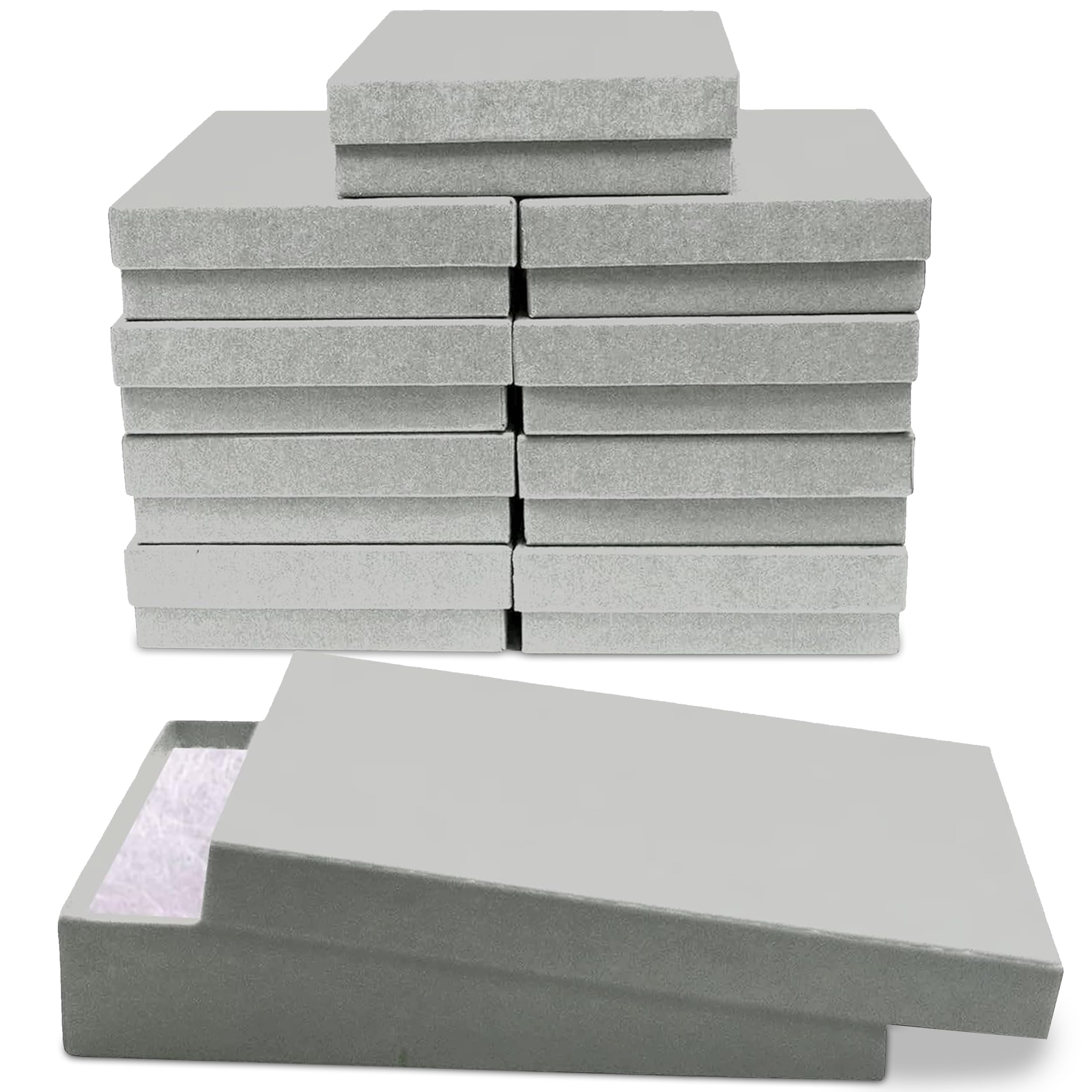 10 Pack Silver Jewelry Gift Boxes 5.5x3.5x1 Inch - Premium Cardboard Jewelry Storage Box with Cotton Filling & Lid - Made in USA - Perfect for Bracelets, Necklaces, Rings & Earrings - Ideal for Gift Giving, Wedding Favors & Jewelry Display