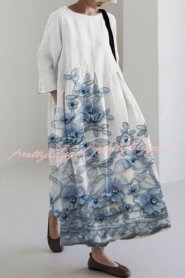 Stylish Printed Round Neck Long Sleeve Loose Maxi Dress for Women - Casual Boho Chic Flowy Dress for Beach, Party & Everyday Wear