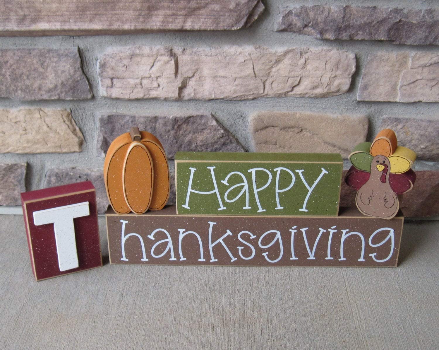 Thanksgiving Blocks Decor Set - Pumpkin & Turkey Tabletop Blocks for Home, Office Desk, Shelf, Mantle and Holiday Party Decorations | Perfect for Thanksgiving Centerpieces, Fall Home Decor and Seasonal Display