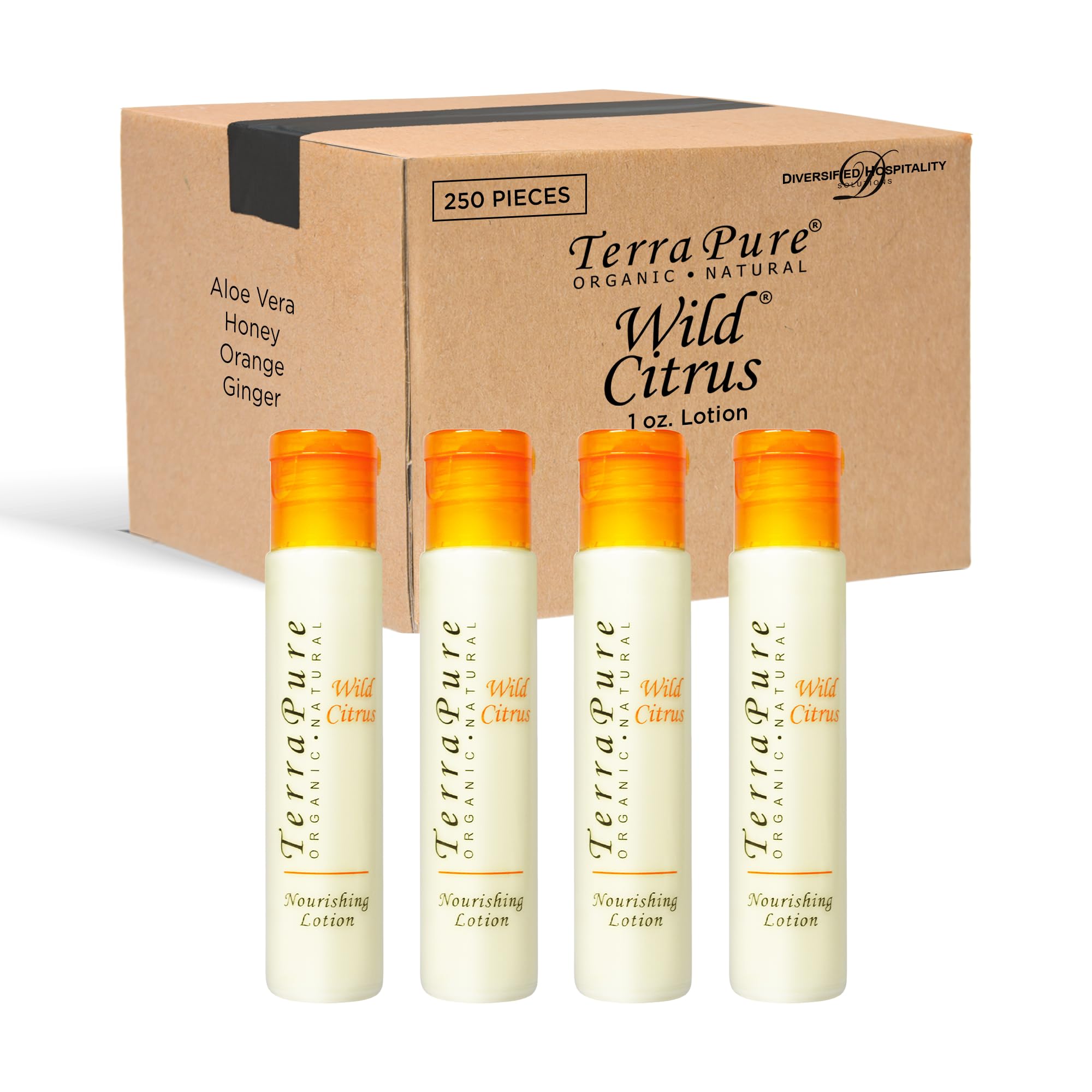 Terra Pure Wild Citrus Hand Lotion - Travel Size 1 oz (Pack of 250) - Moisturizing Hotel Amenities for Guests, Perfect for Hotels, Spas, and Hospitality Industry