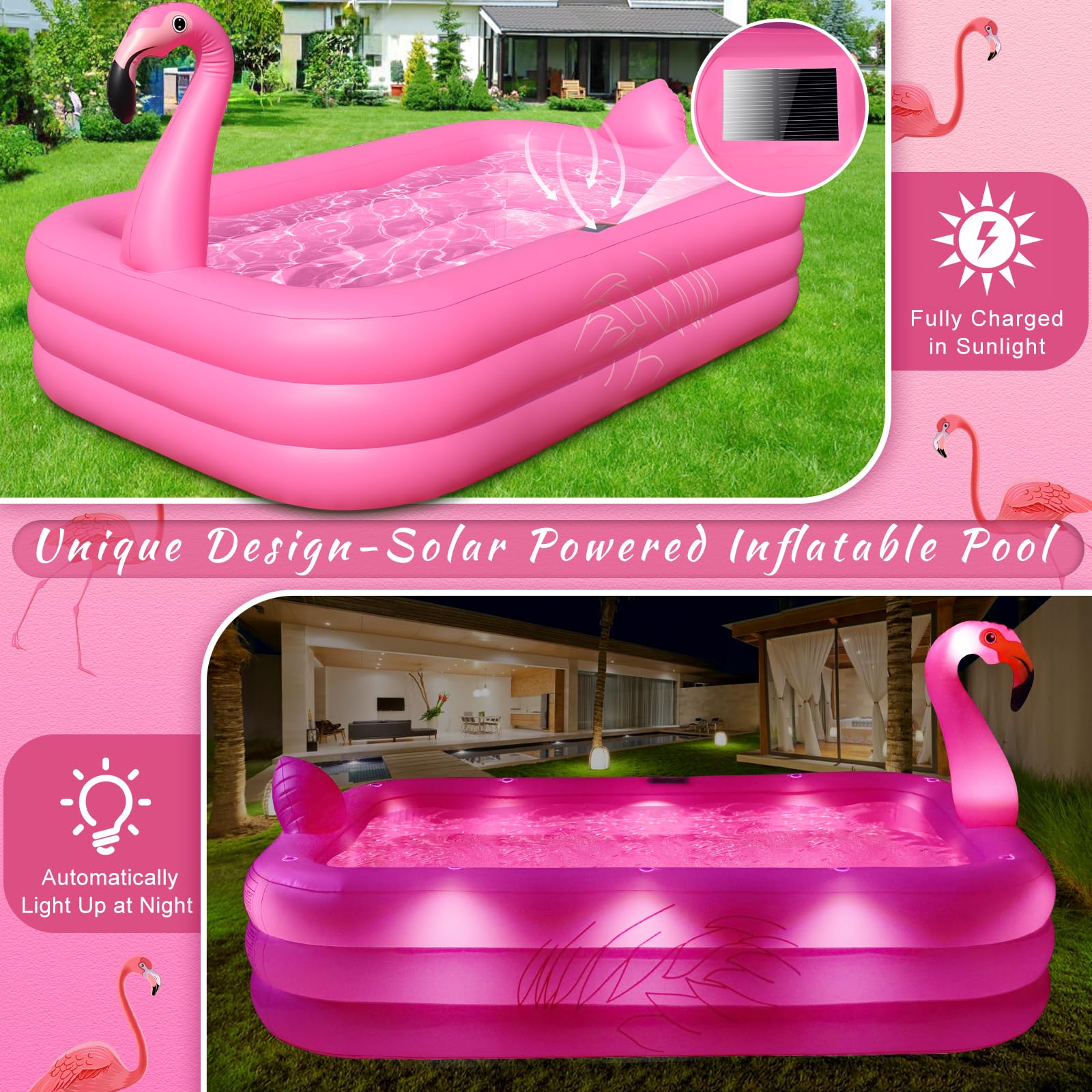 **Solar-Powered Inflatable Pool with LED Lights - 100