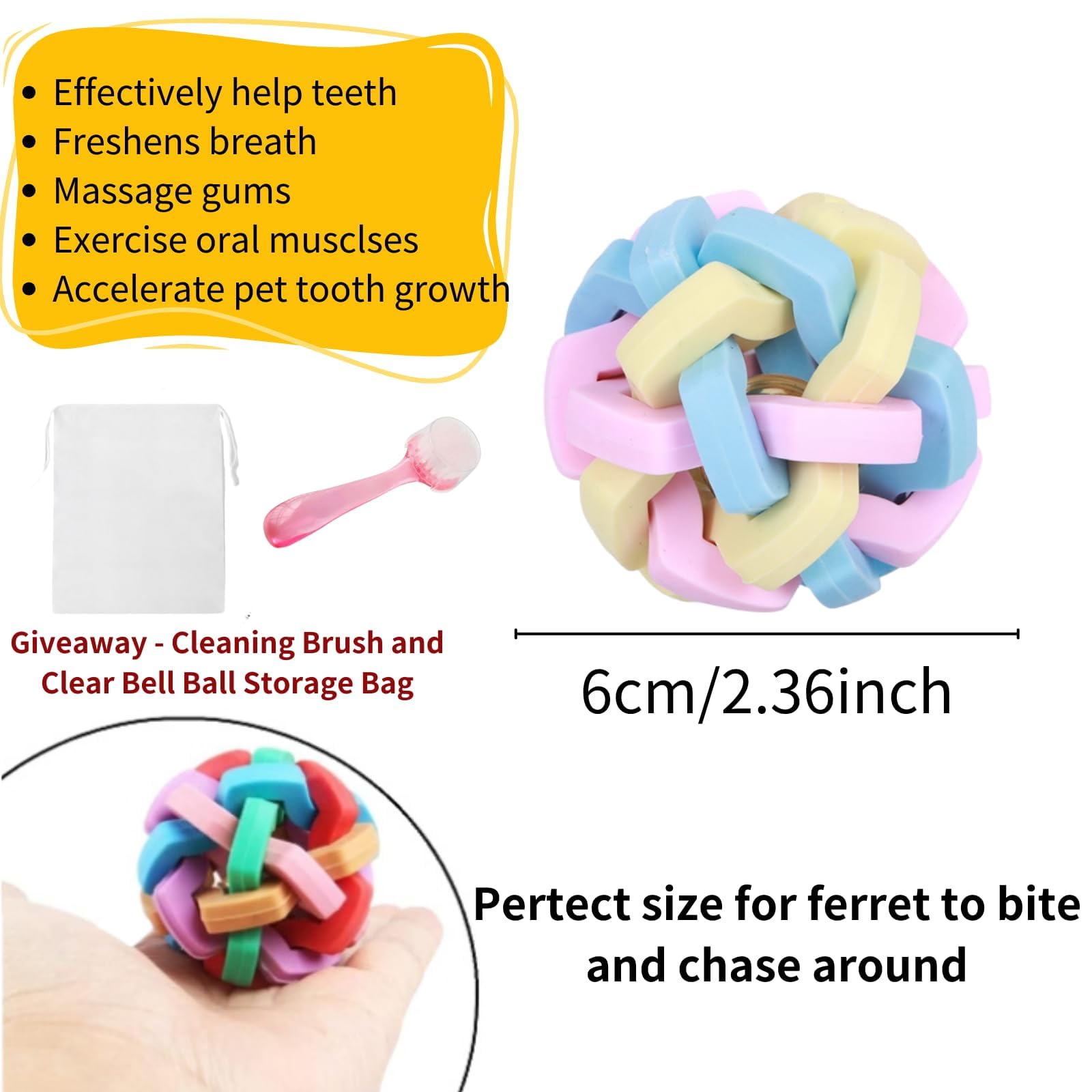 3Pcs Ferret Cat Ball Toys - Colorful Bouncy Rubber Interactive Ball with Bell, Exercise Scratch Chew Toys for Indoor Pet Ferret, Cat, Dog, Bunny - Perfect for Playtime, Training & Mental Stimulation