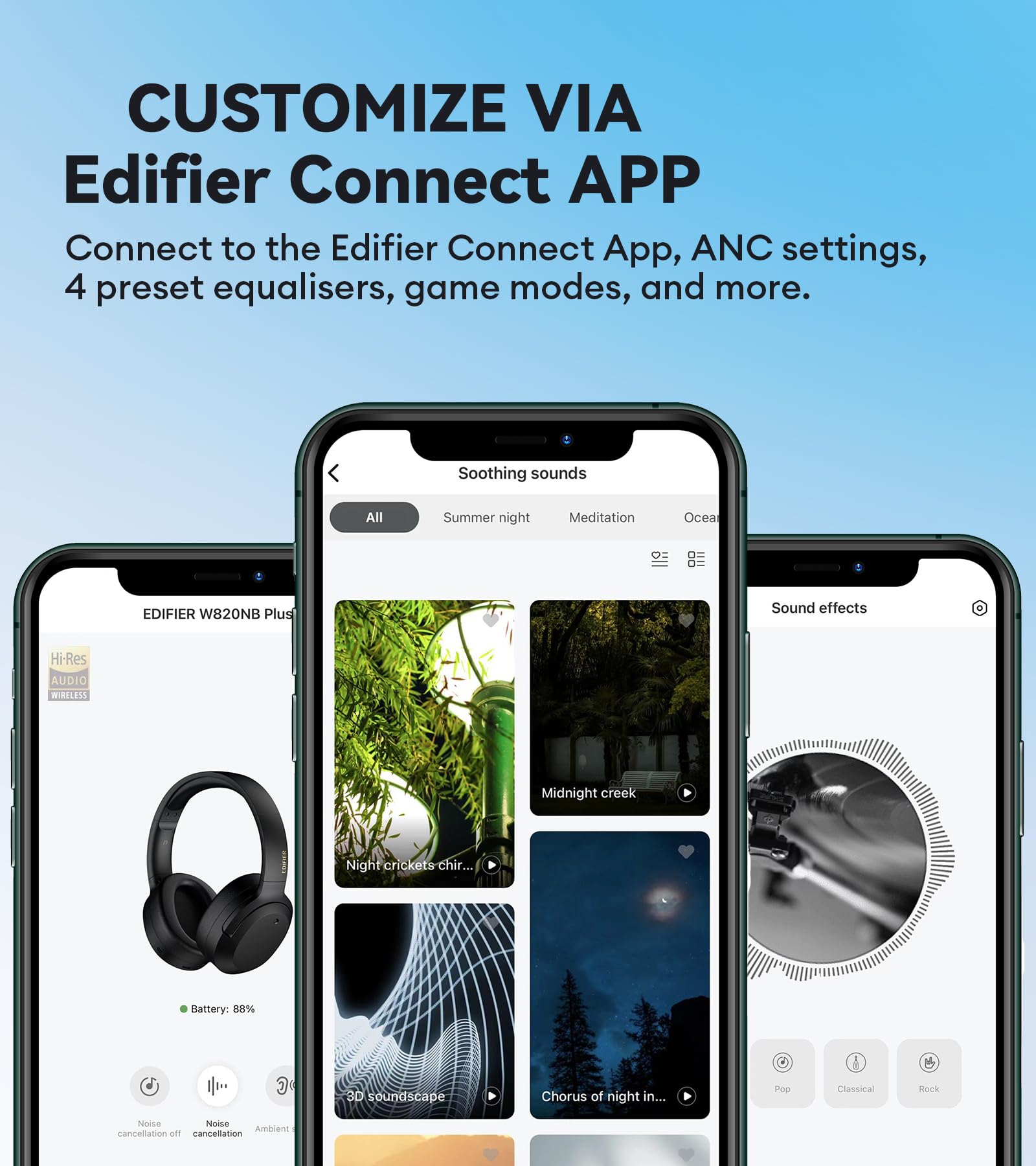 Edifier W820NB Plus Hybrid Active Noise Cancelling Headphones with LDAC Codec - Hi-Res Audio Wireless & Wired Over-Ear Headphones - Bluetooth 5.2, 49H Playtime, Fast Charge - Green - Perfect for Travel, Work & Music Lovers