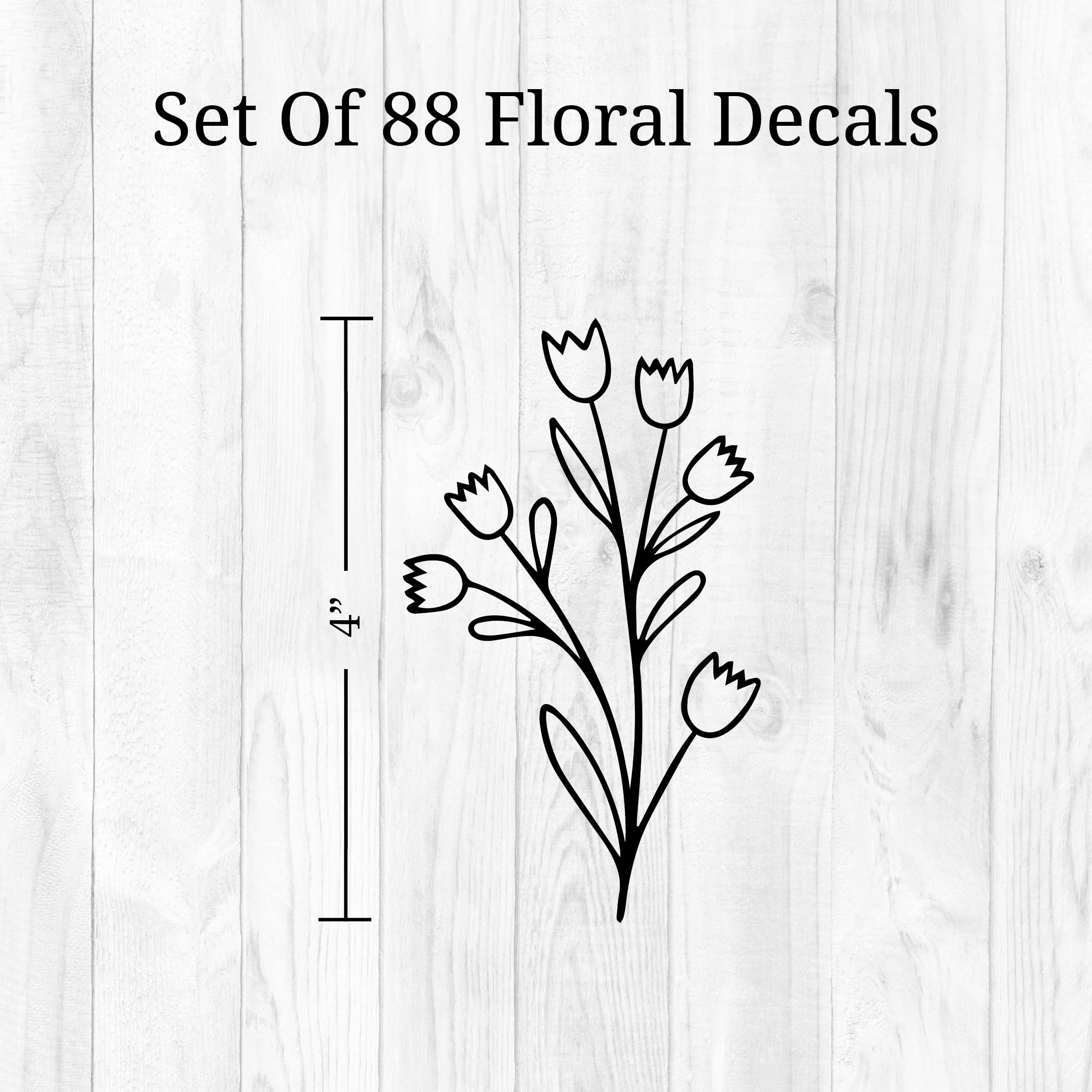 Small Black Flowers Peel and Stick Wall Decals - Set of 88 Floral Wall Stickers (1