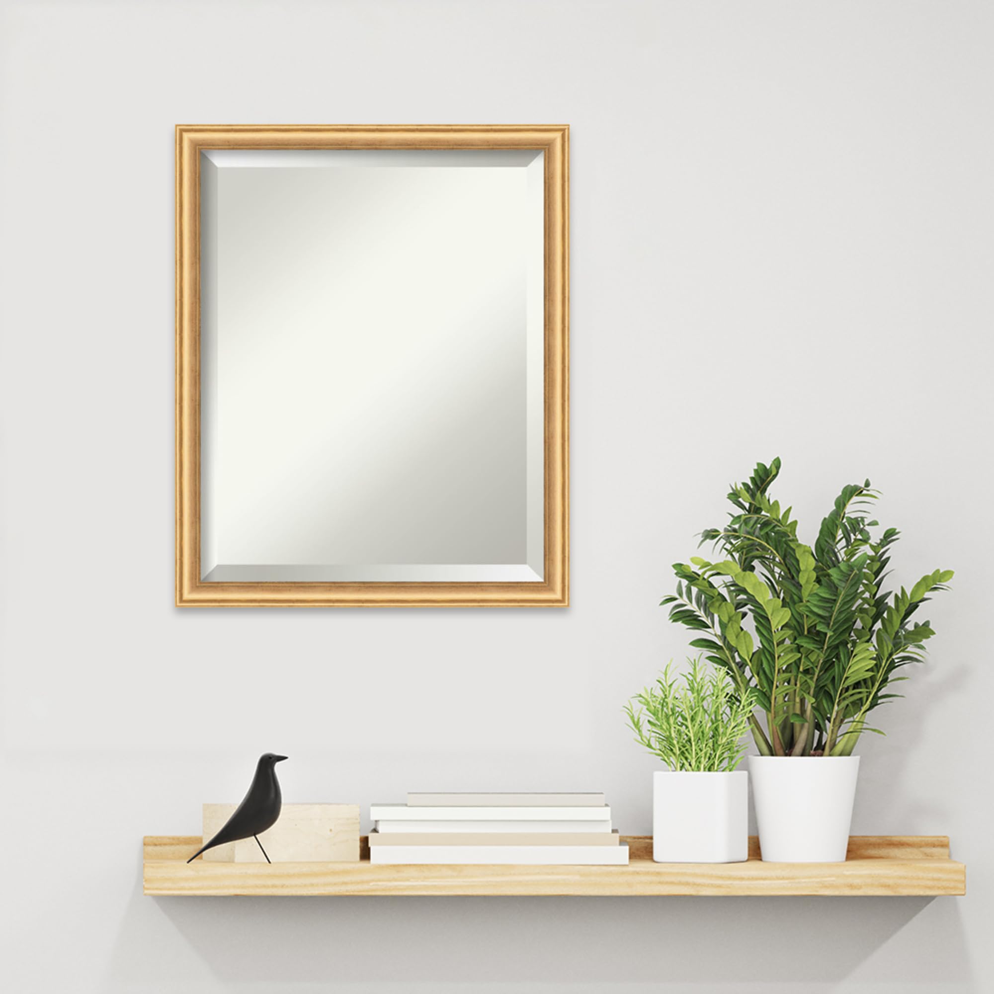 Amanti Art Gold Wall Mirror 22x18 Inches - Elegant Rectangular Bathroom & Living Room Decor with Wood Frame, Horizontal or Vertical Hanging - Perfect for Salon, Bedroom, Entryway & Bathroom Vanity - Beveled Edge Mirror from Wisconsin