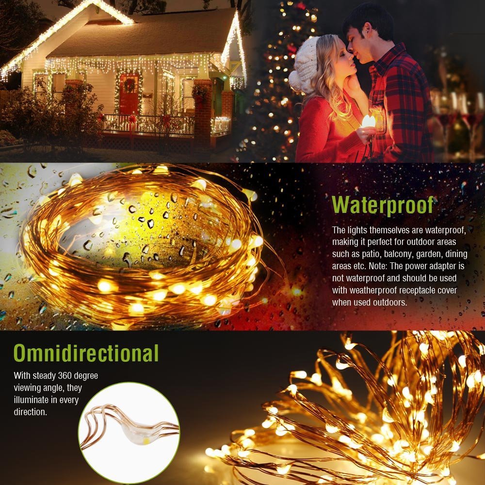 Copper Wire LED String Lights 165ft 500 LEDs with Remote - Indoor/Outdoor Christmas Decor