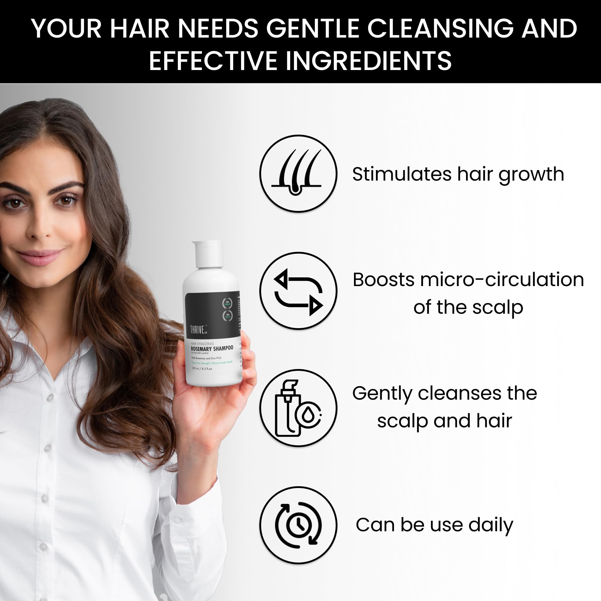 Thriveco Hair Growth Serum & Rosemary Shampoo Set - 50ml Serum + 250ml Shampoo with Caffeine, Castor Oil & Biotin - Natural Hair Loss Treatment for Men & Women - Promotes Thicker, Healthier Hair for Daily Hair Care Routine