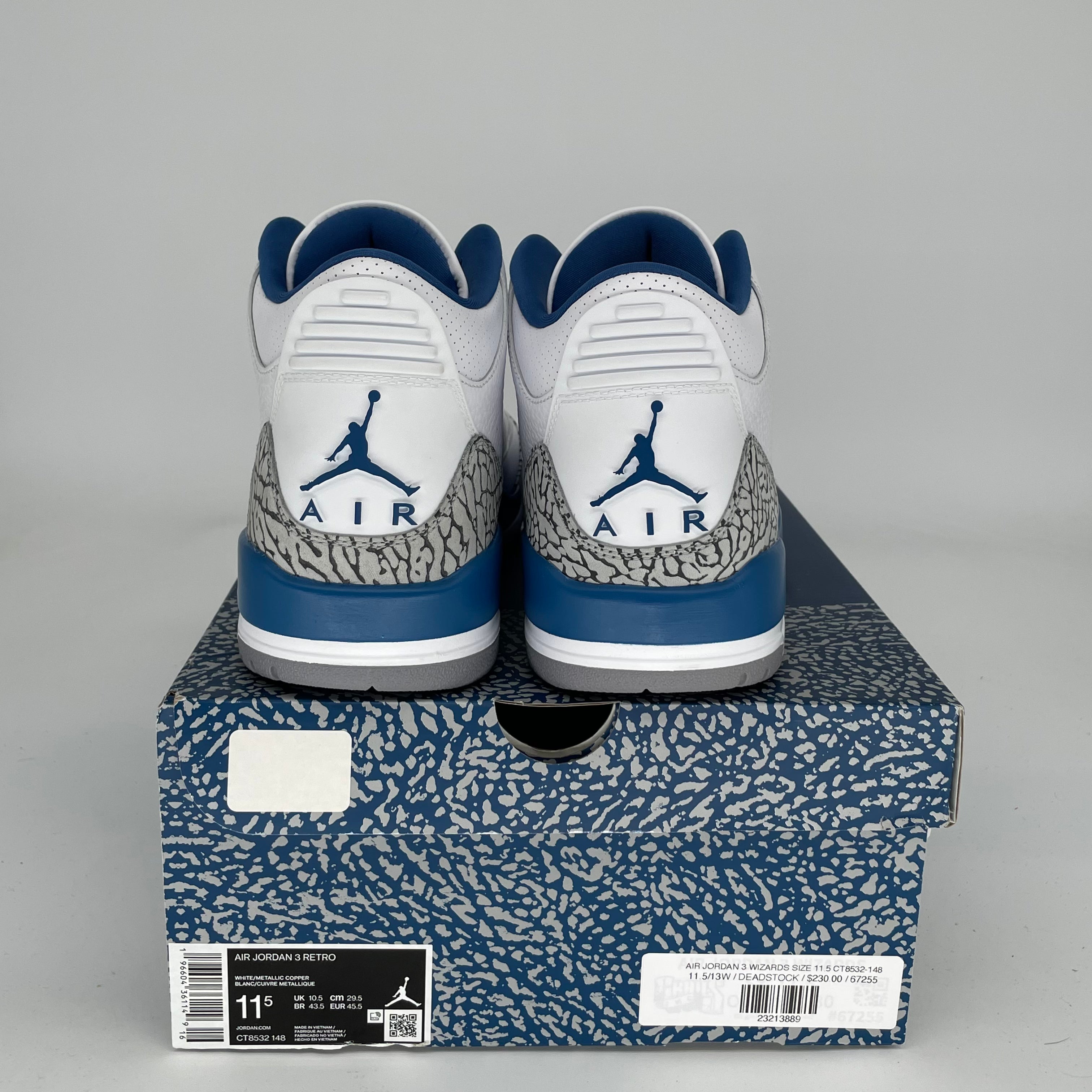 Original Air Jordan 3 Retro 'Wizards' Basketball Shoes - Size 11.5 (CT8532-148) - Men's Sneakers for Casual Wear & Street Fashion