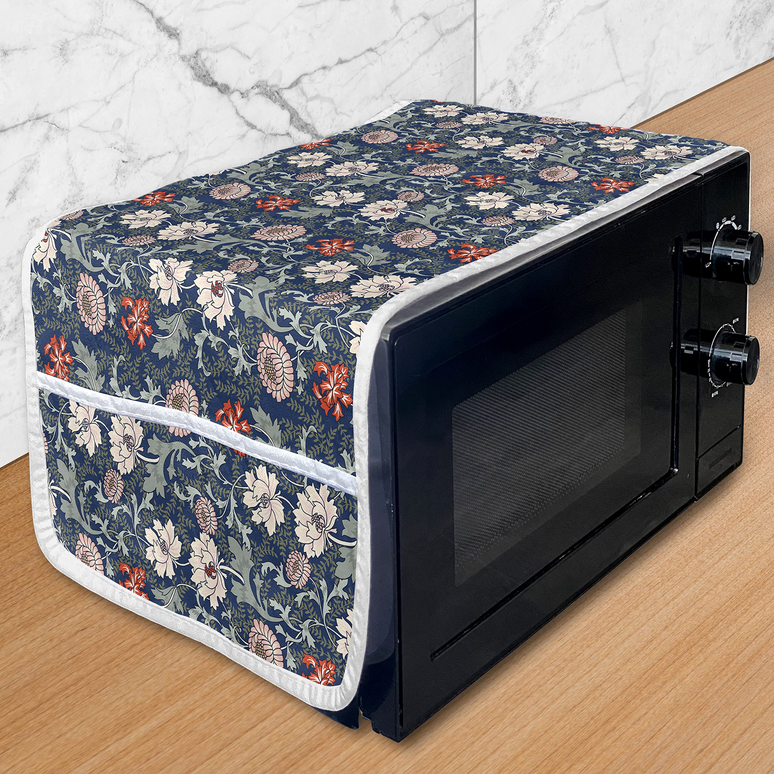 Ambesonne Floral Microwave Cover - Waterproof Kitchen Organizer with Pockets, 36
