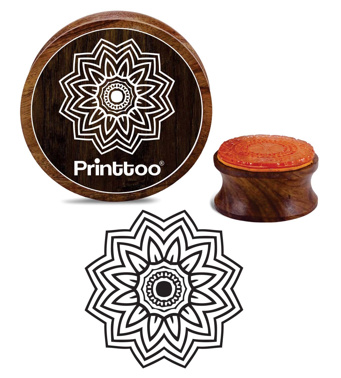 Floral Mandala Wooden Rubber Stamp - 2 Inch for DIY Crafts & Textiles