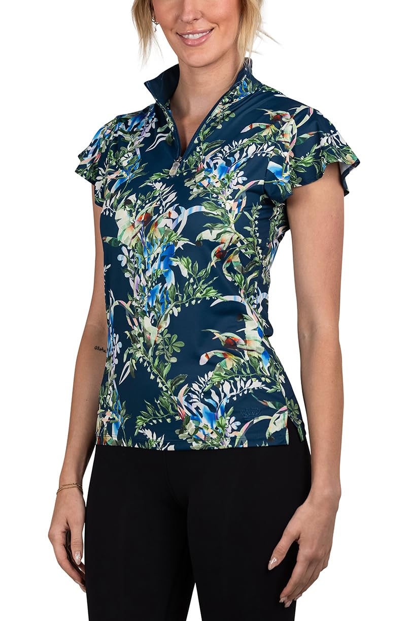 Kastel Denmark Women's Lightweight Flutter Sleeve Sun Shirt - 1/4 Zip Athletic Top with UPF 30+ Sun Protection | Perfect for Hiking, Running & Outdoor Activities