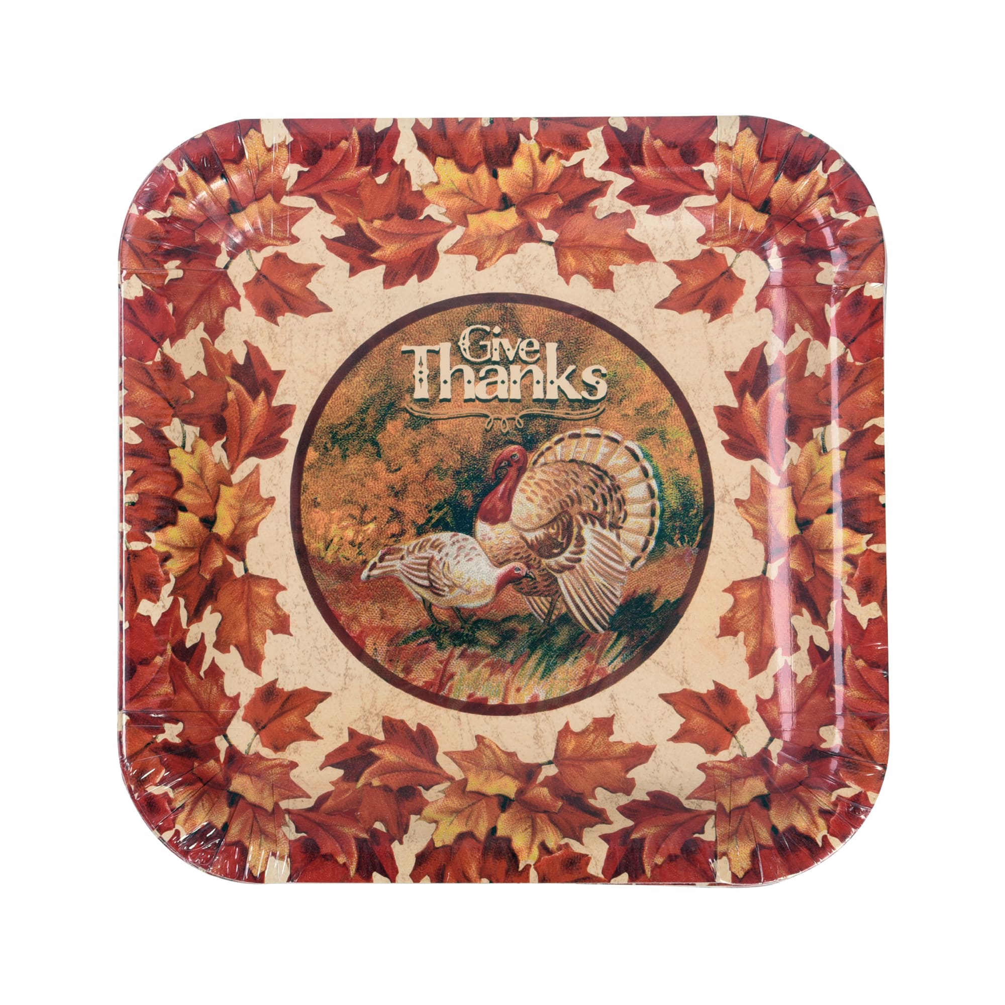 8Ct 9 Harvest Turkey Design Square Plates in PDQ Display - Perfect for Thanksgiving Dinner, Fall Decor & Holiday Table Setting