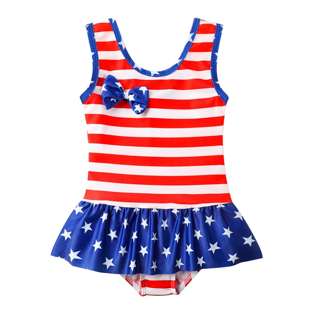 TrendyCoCo Baby Girl USA Flag One-Piece Swimsuit with UPF 50+ Sun Protection - Cute Toddler Swimwear for Beach, Pool & Summer Water Activities
