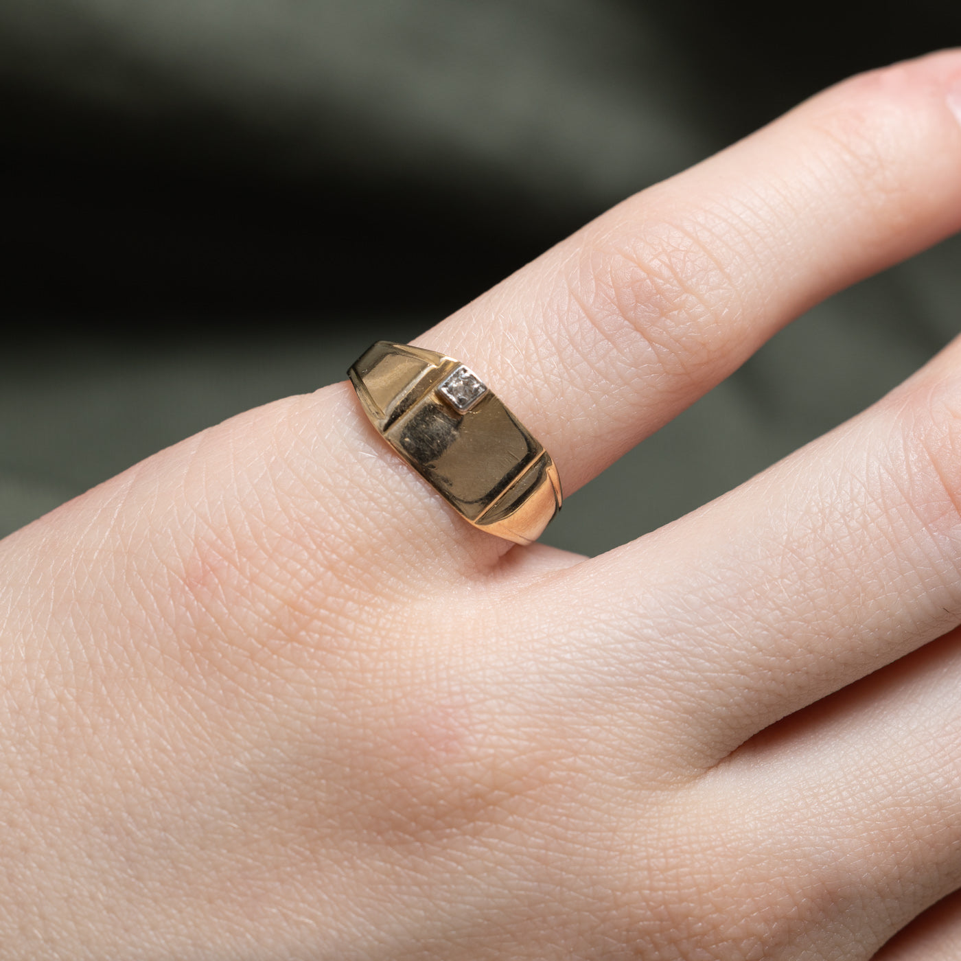 10K Gold Corner Diamond Rectangle Signet Ring for Men & Women | 0.01ct Natural Diamond | Size 5 | Elegant Jewelry Gift for Anniversary, Wedding & Special Occasions