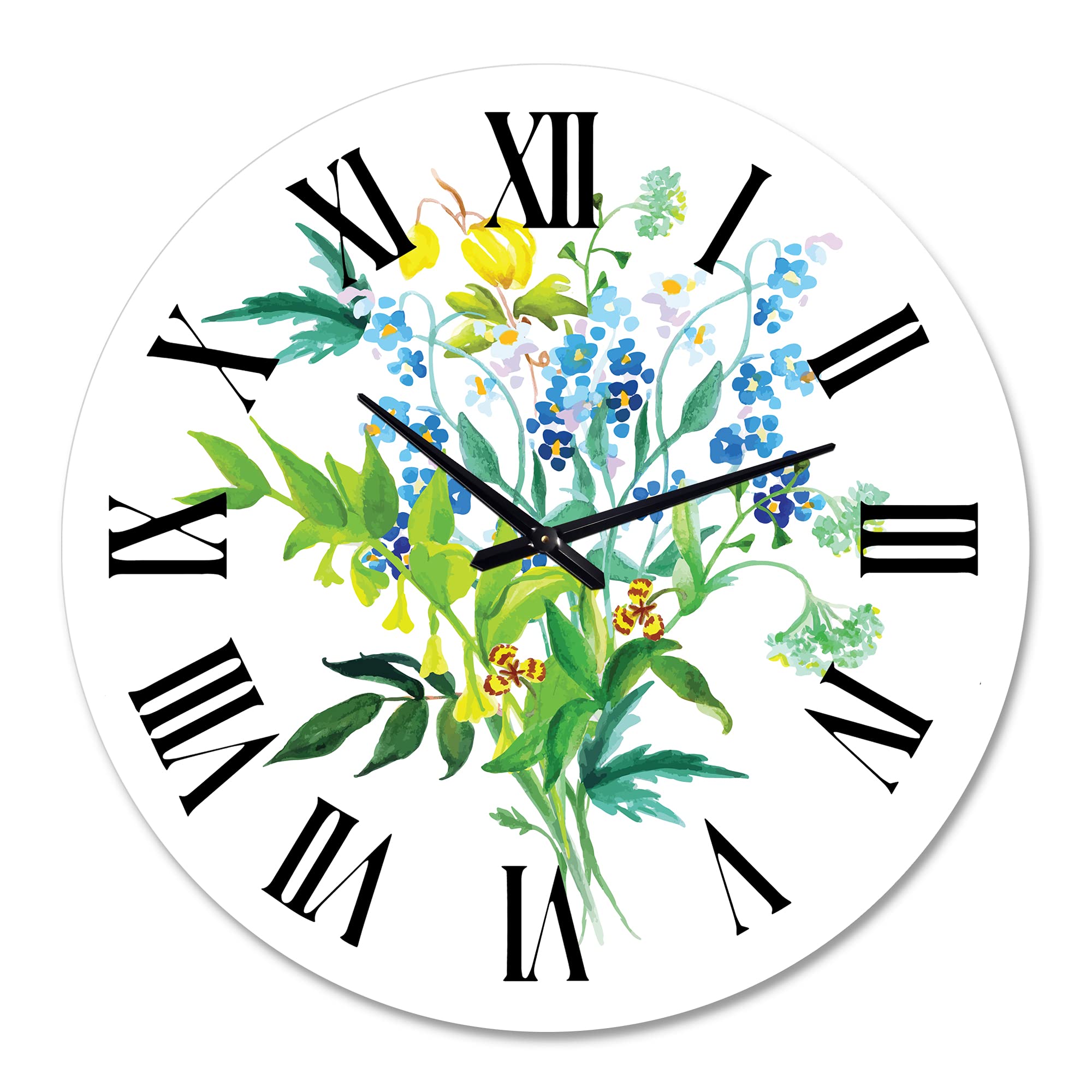 Farmhouse Wall Clock with Meadow Flowers Garland - Large Floral Botanical Wall Clock for Kitchen, Living Room, and Bedroom Decor | Perfect Rustic Home Decor Gift