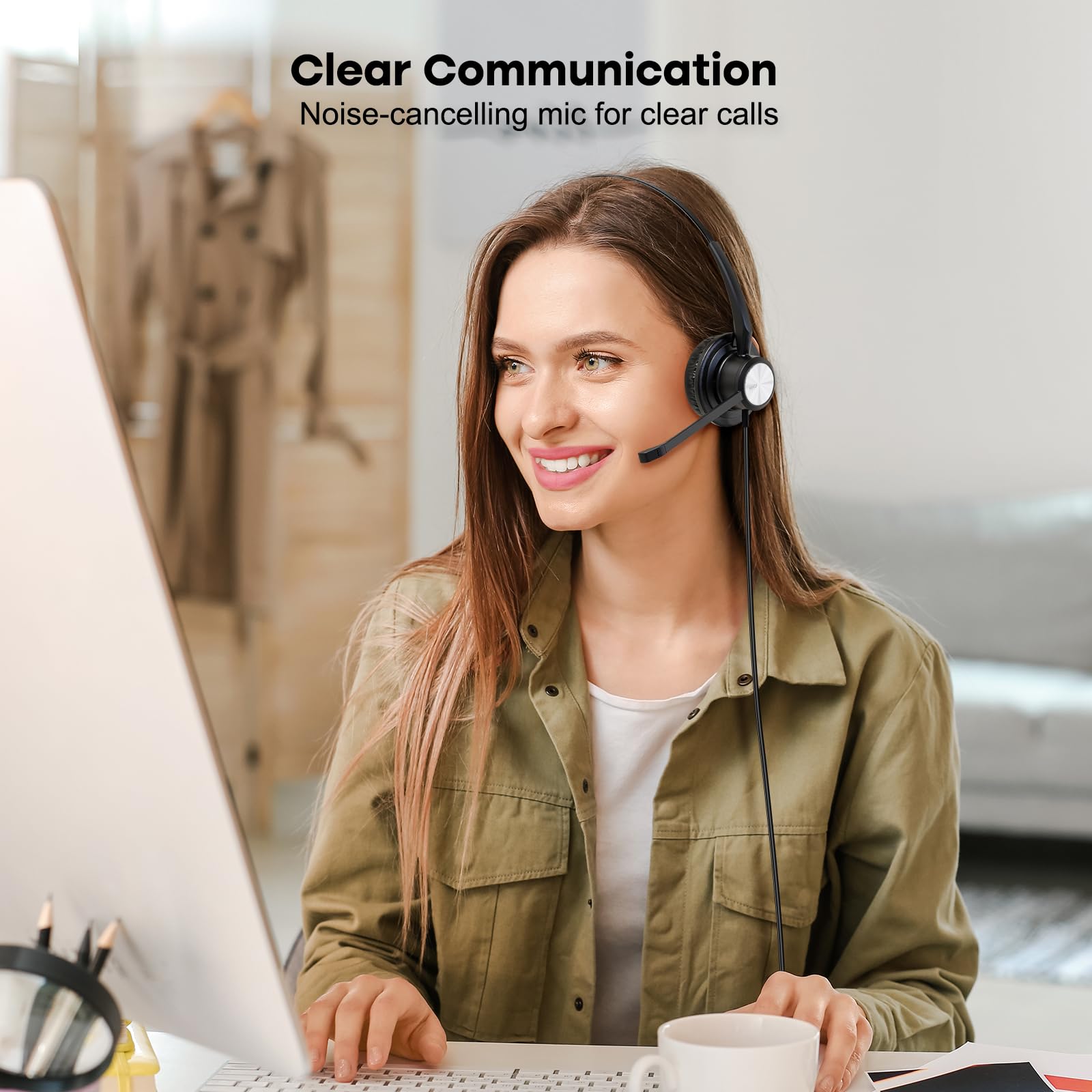 2.5mm Noise Canceling Telephone Headset with Microphone - Compatible with Panasonic KX-TGF380M, KX-TGFA50, KX-TPA65, KX-DT546, Cisco SPA303G, 525G, Uniden, AT&T, Vtech CS6114 - Ideal for Call Centers, Offices, and Remote Work