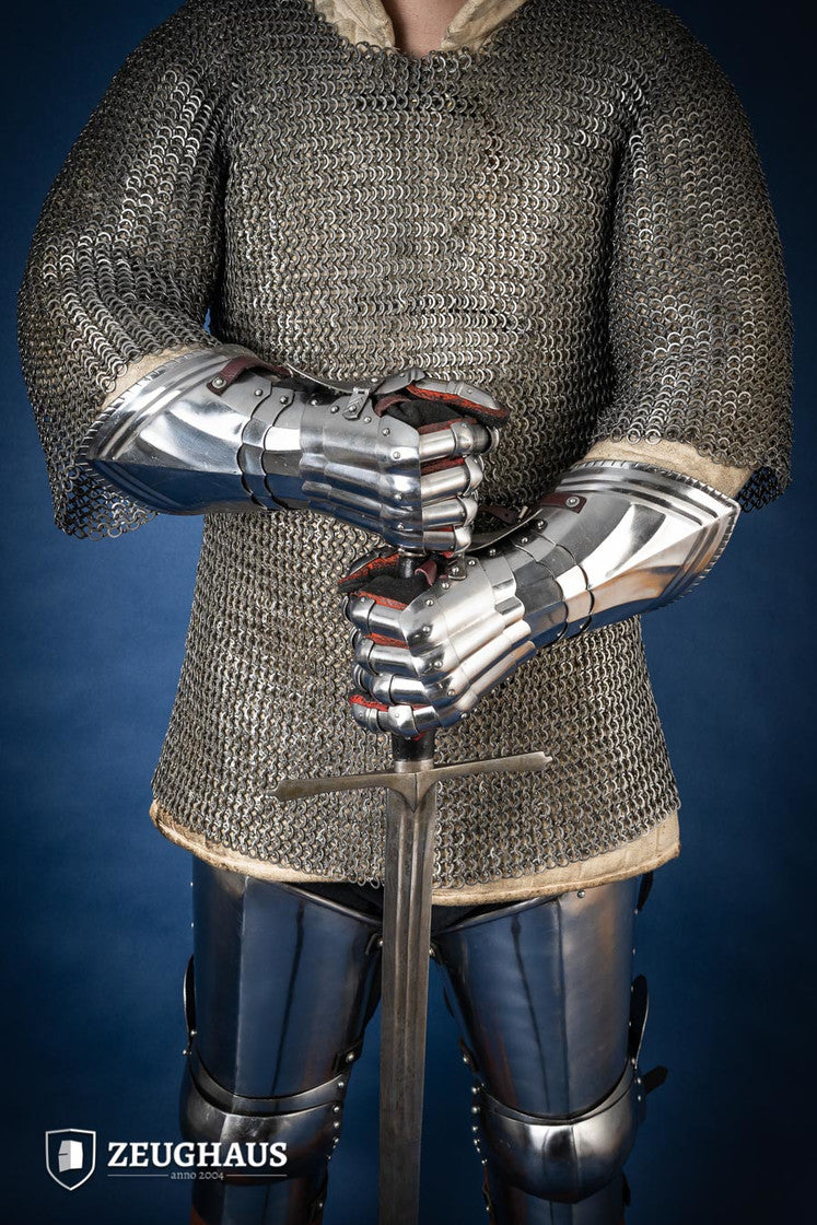 Gothic Gauntlets 1.6mm Polished Steel Armor - Medieval LARP Costume Accessories for Cosplay & Renaissance Fairs