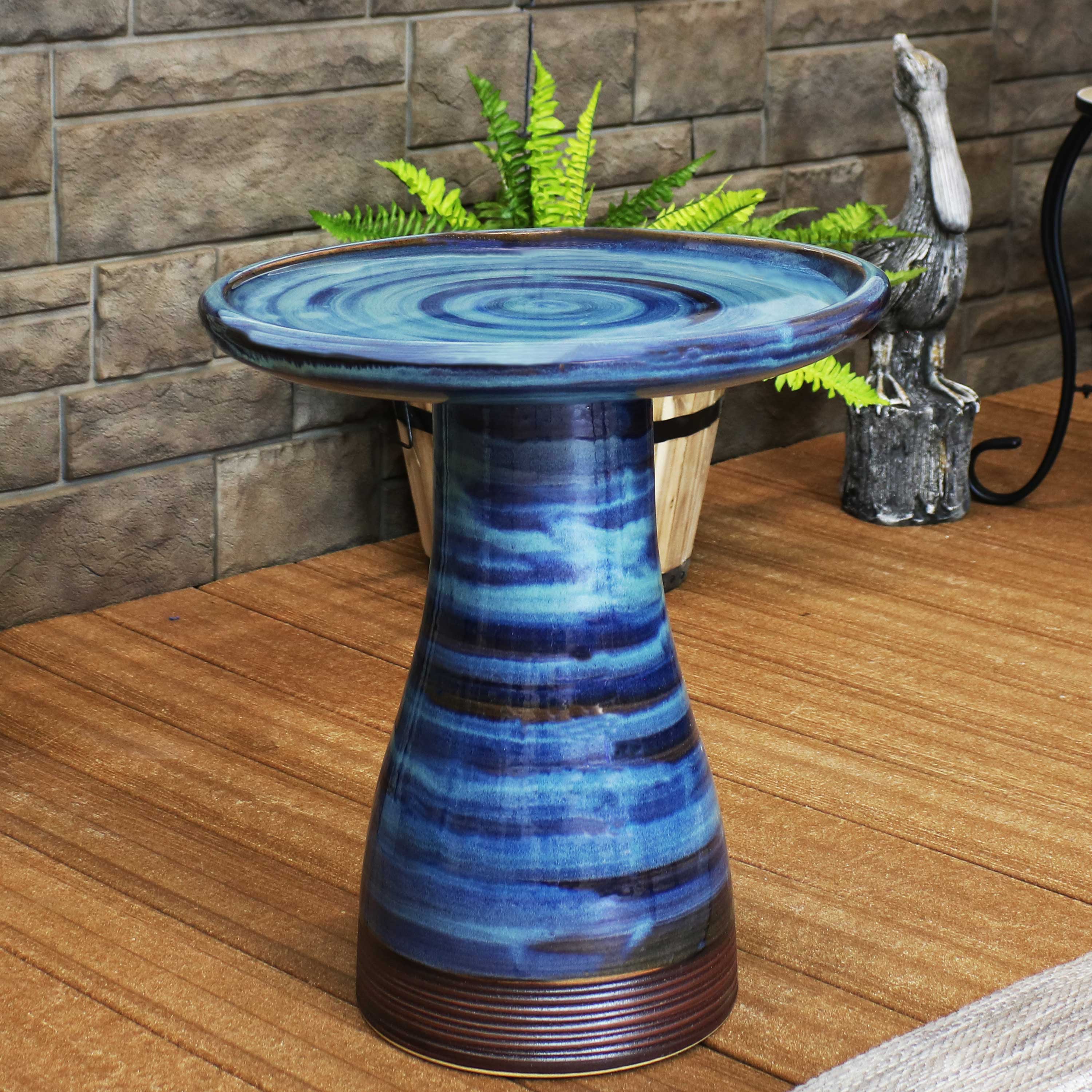 Sunnydaze Glazed Ceramic Duo Tone Outdoor Bird Bath - Garden Decor for Attracting Birds & Enhancing Outdoor Spaces