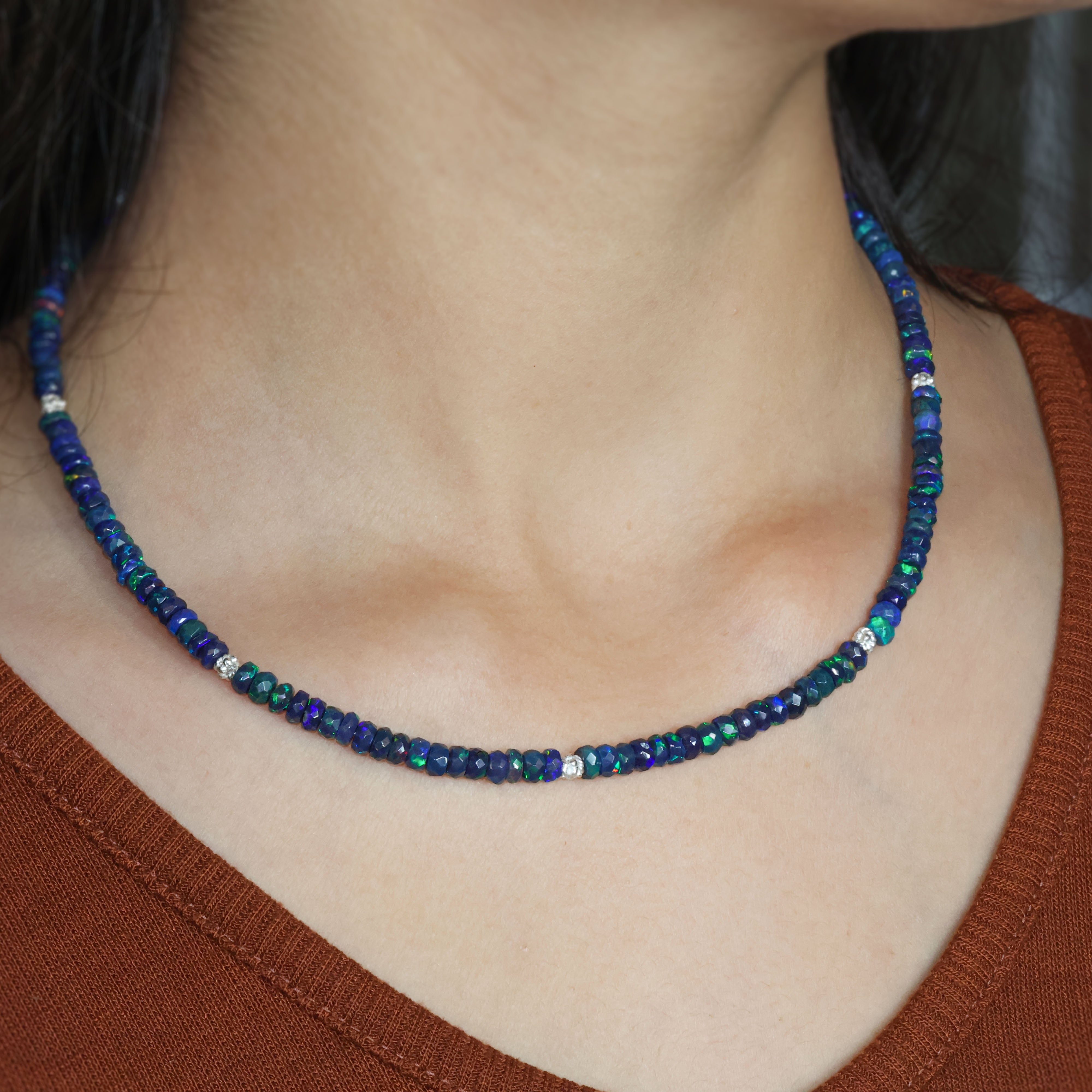 Natural Black Opal Faceted Beaded Necklace for Women - Elegant Handmade Jewelry for Parties, Weddings & Special Occasions