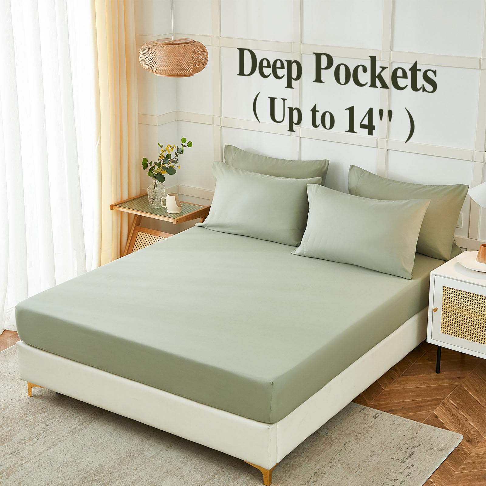 ILAVANDE 6-Piece King Size Sheet Set - Super Soft 1800 Series Microfiber Bedding, Wrinkle & Fade Resistant with 14