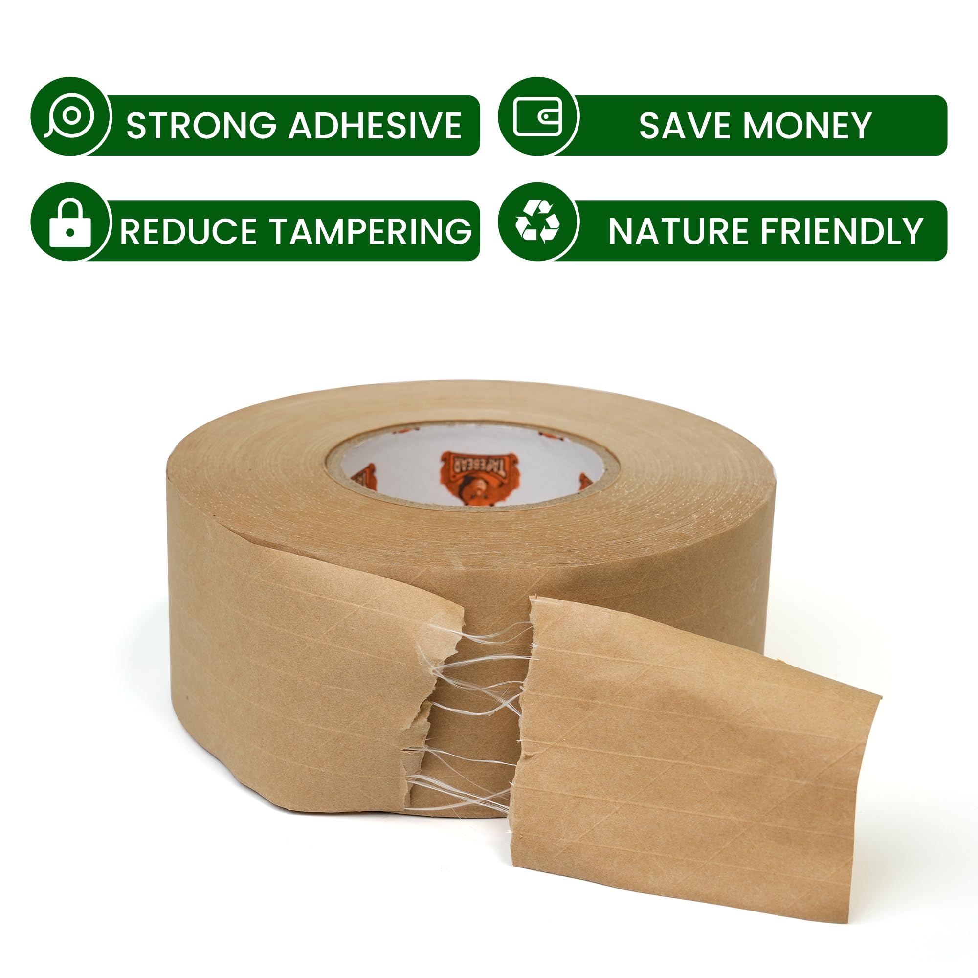 Eco-Friendly Water Activated Tape 2inch x 165ft - 24 Rolls (1320 Yards Total) | Heavy Duty Reinforced Packing Tape for Shipping & Moving | Brown Kraft Gum Tape with Writable Surface | Perfect for E-Commerce, Warehouse & Logistics Packaging