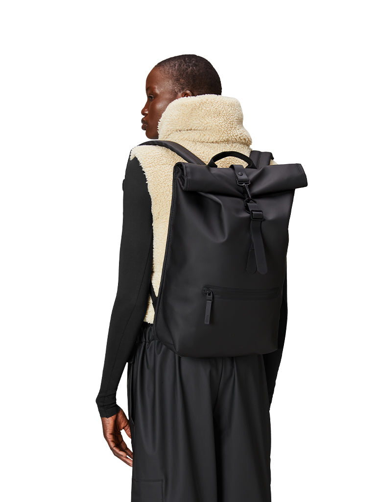 Rains Rolltop Backpack in Black - Waterproof & Stylish for Commuting, Travel & Everyday Use