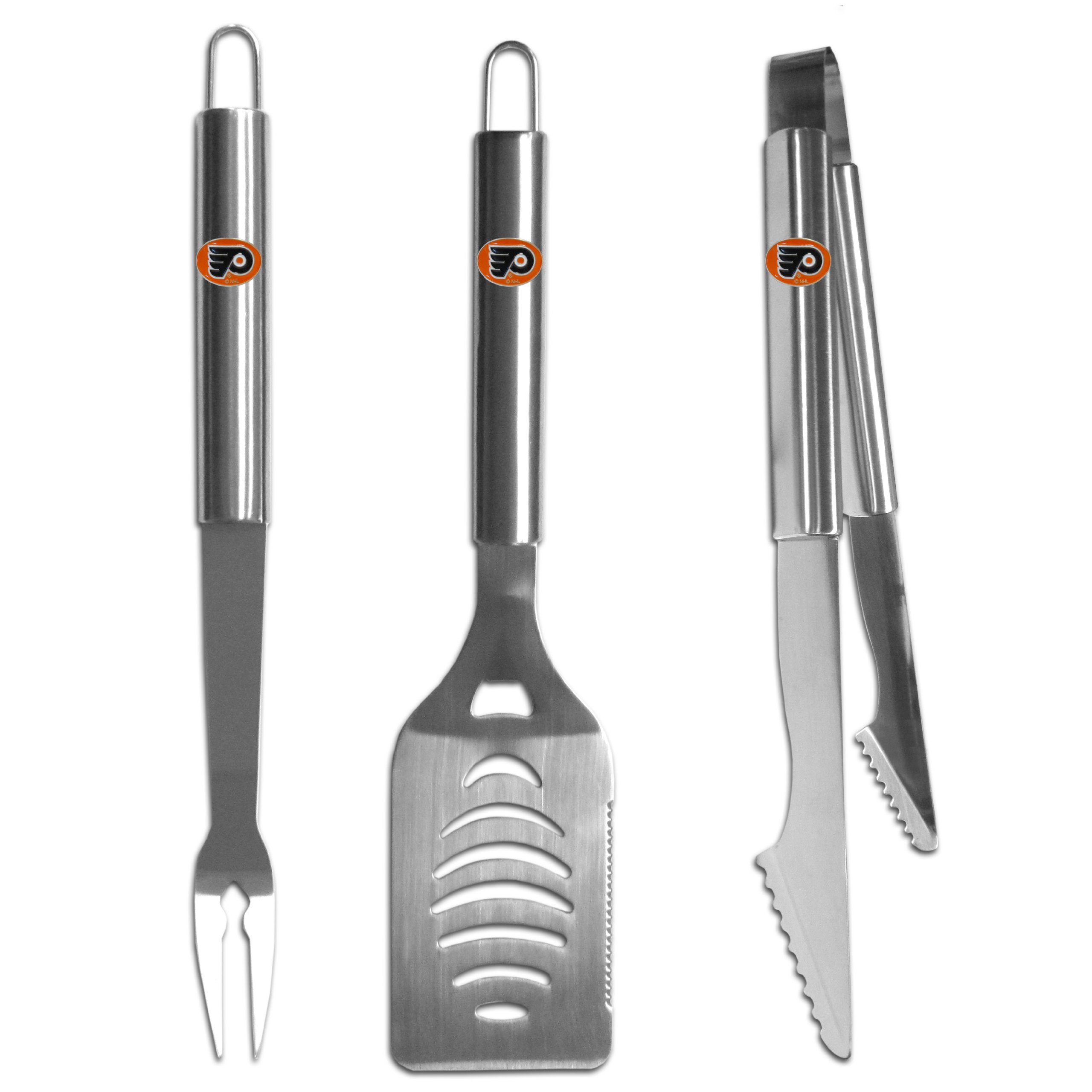 Siskiyou Sports NHL Stainless Steel 3-Piece BBQ Grill Tool Set - Perfect for Backyard BBQs, Tailgating & Outdoor Cooking