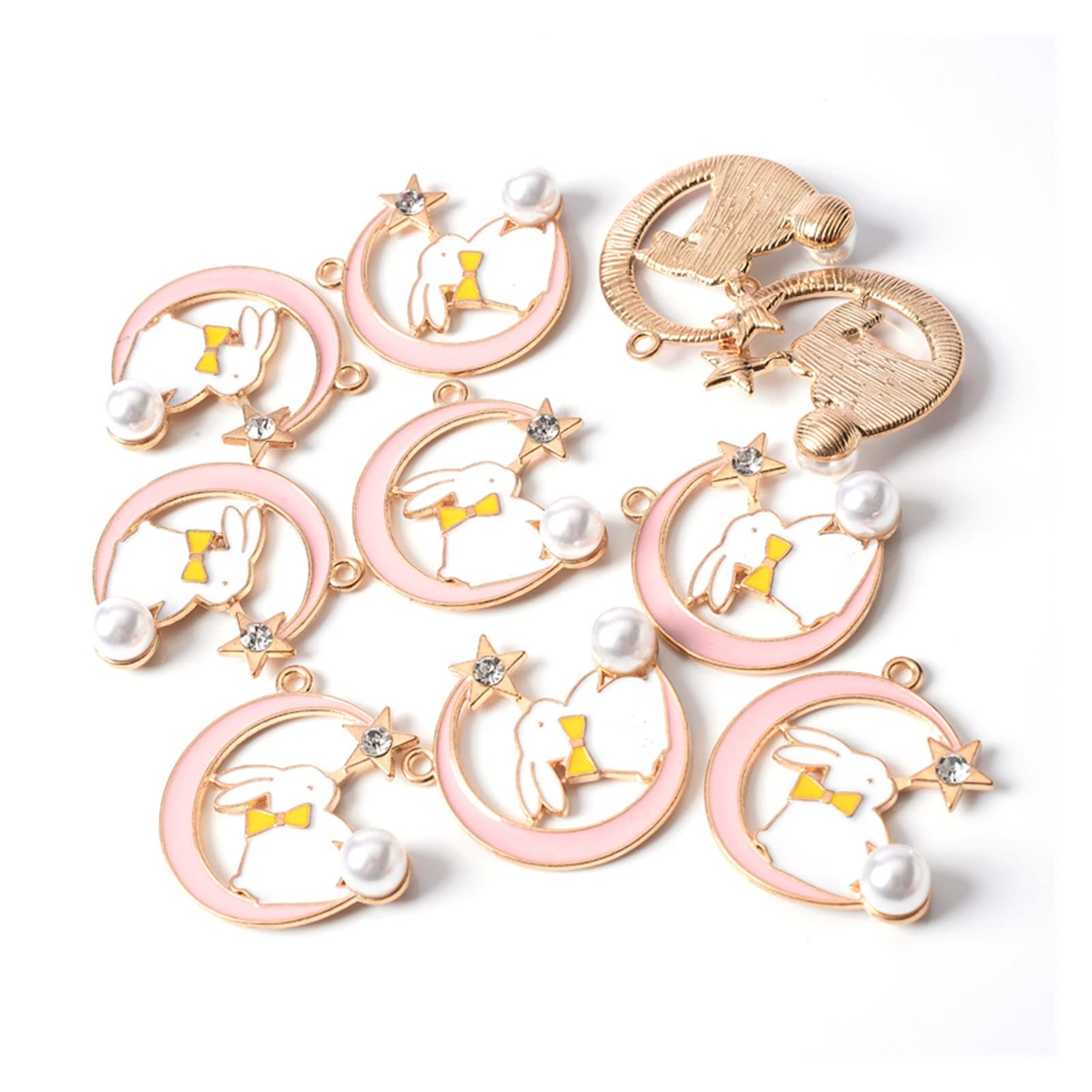 HOYEDNK DIY Jewelry Making Kit - 10Pcs Moon Charms Pendants (30x34mm) for Earrings, Necklaces & Bracelets - Pink Metal - Perfect for Handmade Gifts, Boho Style Jewelry & Craft Projects