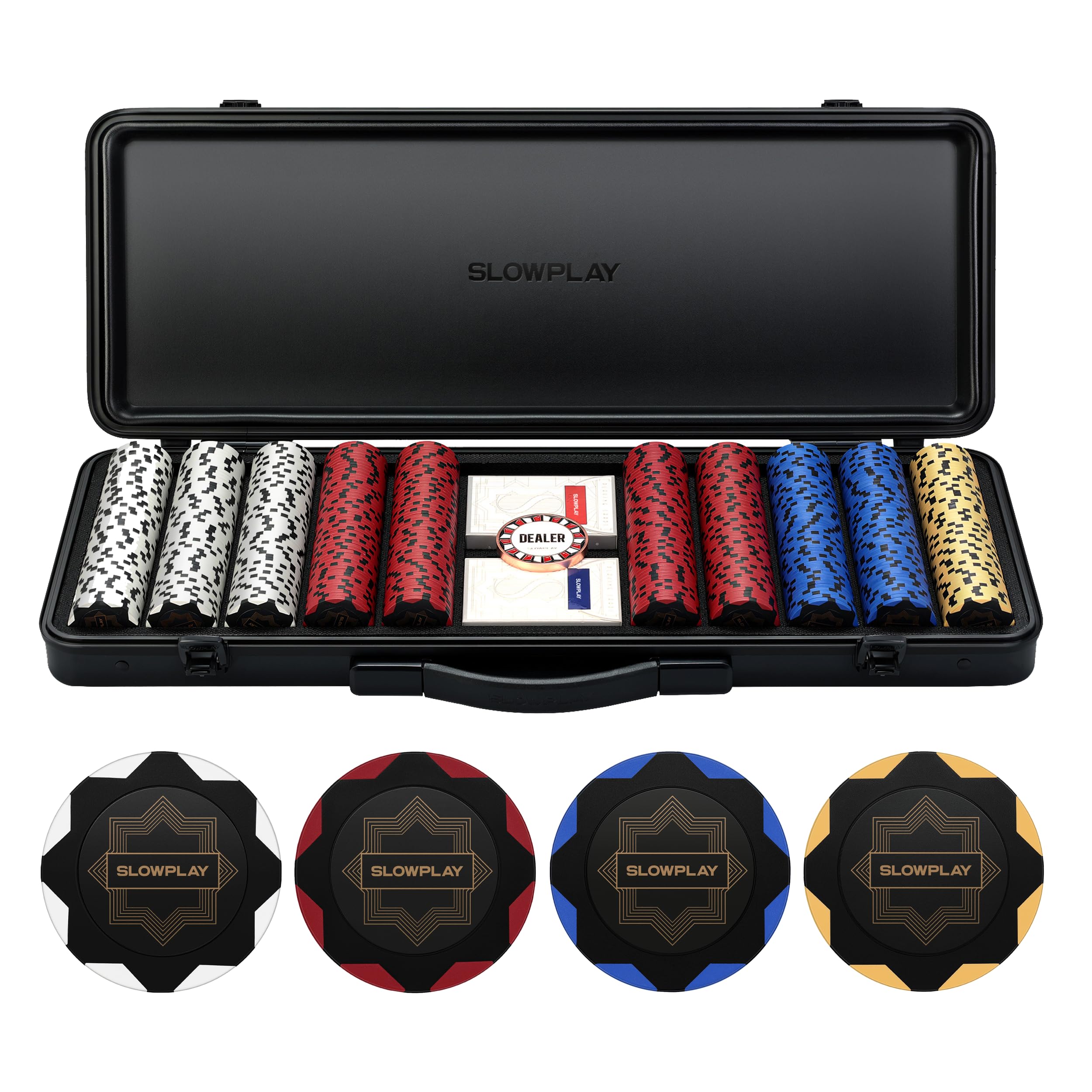 SLOWPLAY Nash 14g Clay Poker Chips Set - 300/500 PCS Texas Hold'em Poker Chips with Premium German Polycarbonate Case | Durable Casino Style Chips for Home Games, Poker Nights & Tournaments | Perfect Gift for Poker Players & Collectors