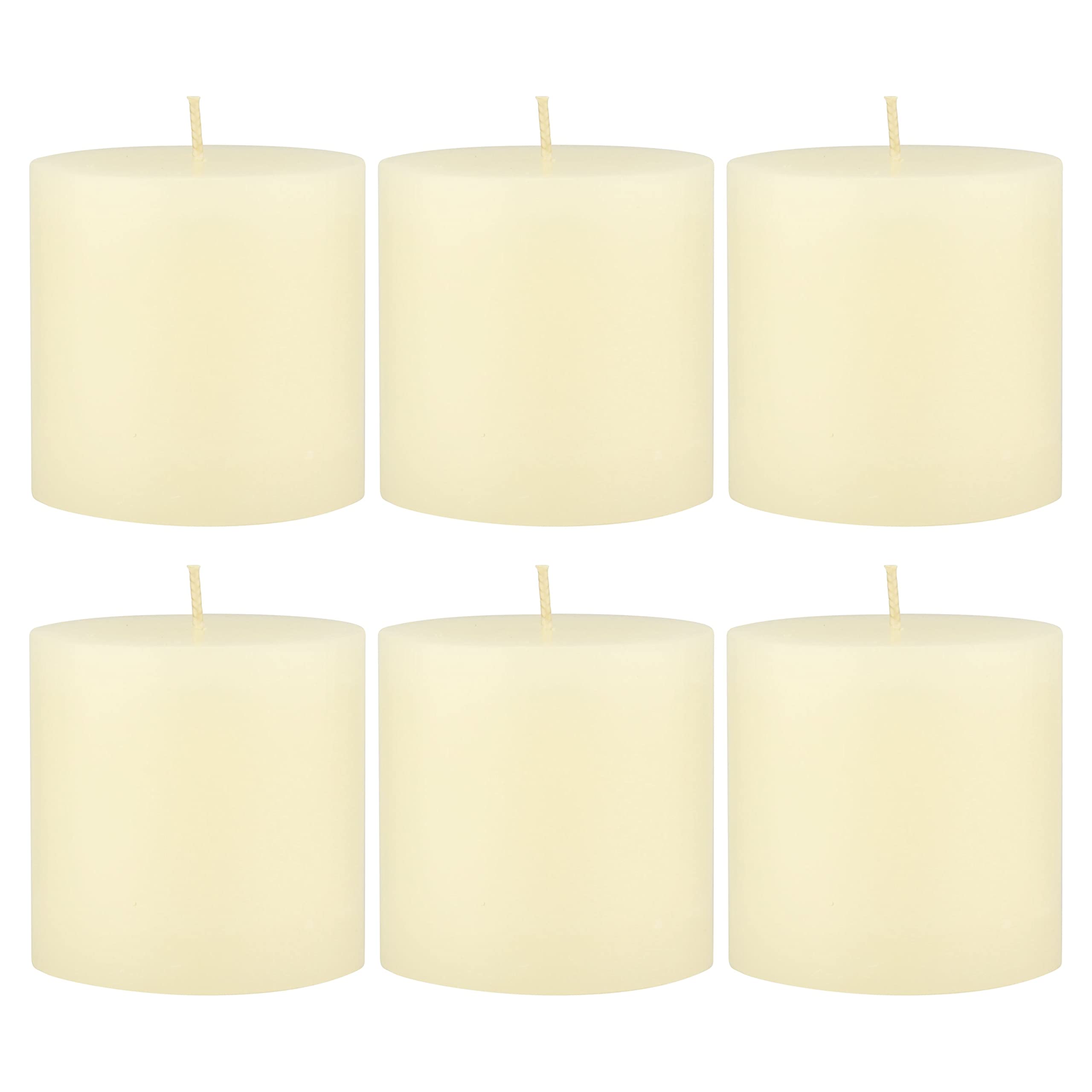 Stonebriar 3x3 Inch Unscented Ivory Pillar Candles - 6 Pack, 40-Hour Burn Time for Weddings, Home Decor & Romantic Dinners