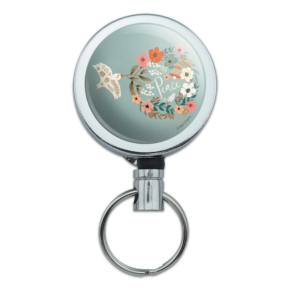 Christmas Peace Wreath Dove Bell Heavy Duty Metal Retractable ID Badge Holder with Belt Clip - Key Card Tag Reel for Office, Security, Hospital & Event Staff