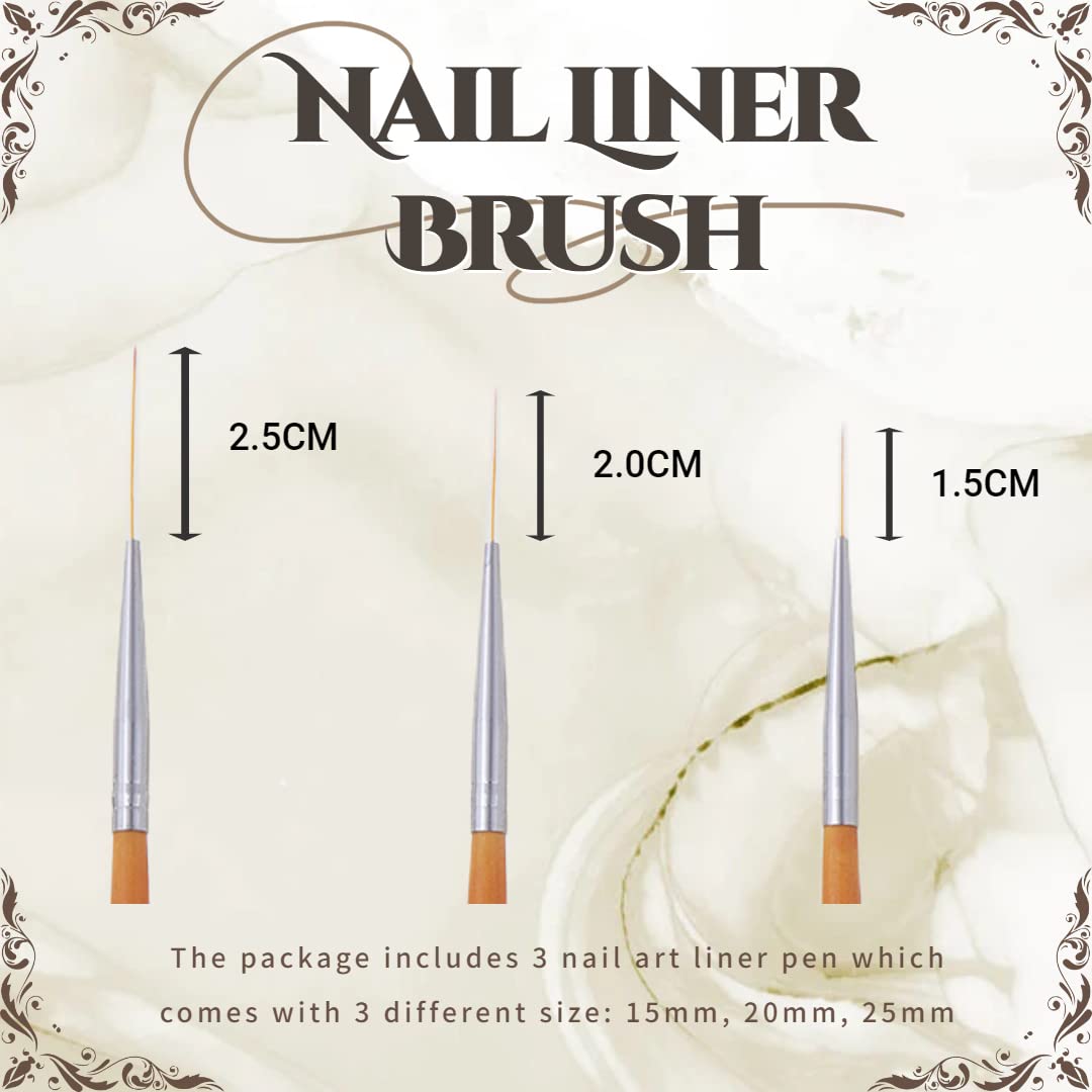 Winstonia 3Pcs Nail Art Brush Set - Professional Liner, Dotting & Drawing Tools for DIY Nail Designs | Perfect for Salon, Home Manicures & Creative Nail Art