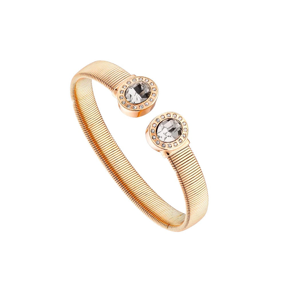 Luxury Rose Gold Bangle with White Crystals - Elegant Women's Jewelry for Parties, Weddings & Special Occasions