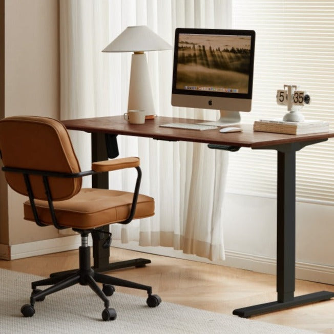 Premium Solid Oak & Black Walnut Electric Height Adjustable Standing Desk - Ergonomic Home Office Workstation for Remote Work & Study