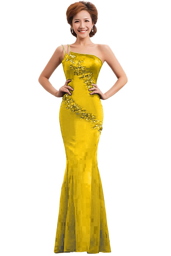 Beauty-Emily Women's One Shoulder Mermaid Evening Dress with Floral Sequins - Elegant Formal Gown for Prom, Wedding & Special Occasions